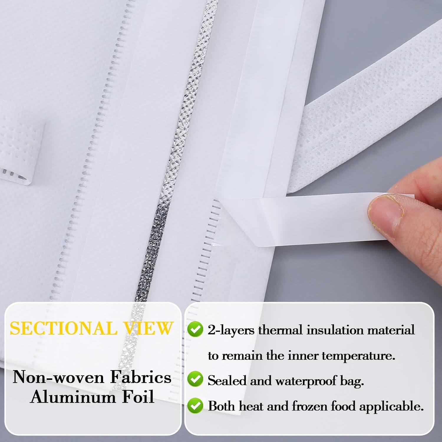 50 Pcs Sacs Isolés à Emporter en Vrac, Fournisseur de Sacs Thermal pour Aliments Chauds et Froids, OEM pour Restaurant et Restauration, Idéal pour Café, Lait, Thé, Fruits de Mer, Pizzas (Blanc)