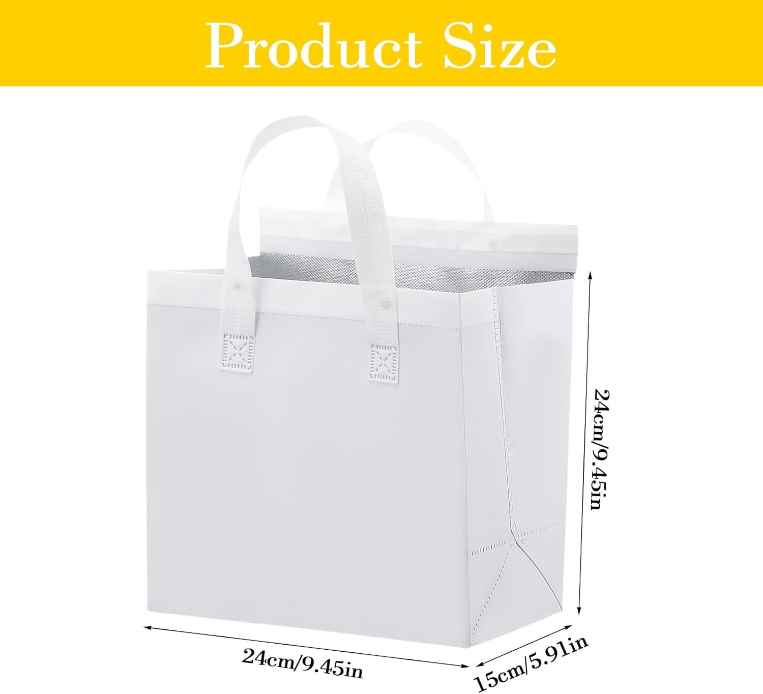 50 Pcs Sacs Isolés à Emporter en Vrac, Fournisseur de Sacs Thermal pour Aliments Chauds et Froids, OEM pour Restaurant et Restauration, Idéal pour Café, Lait, Thé, Fruits de Mer, Pizzas (Blanc)