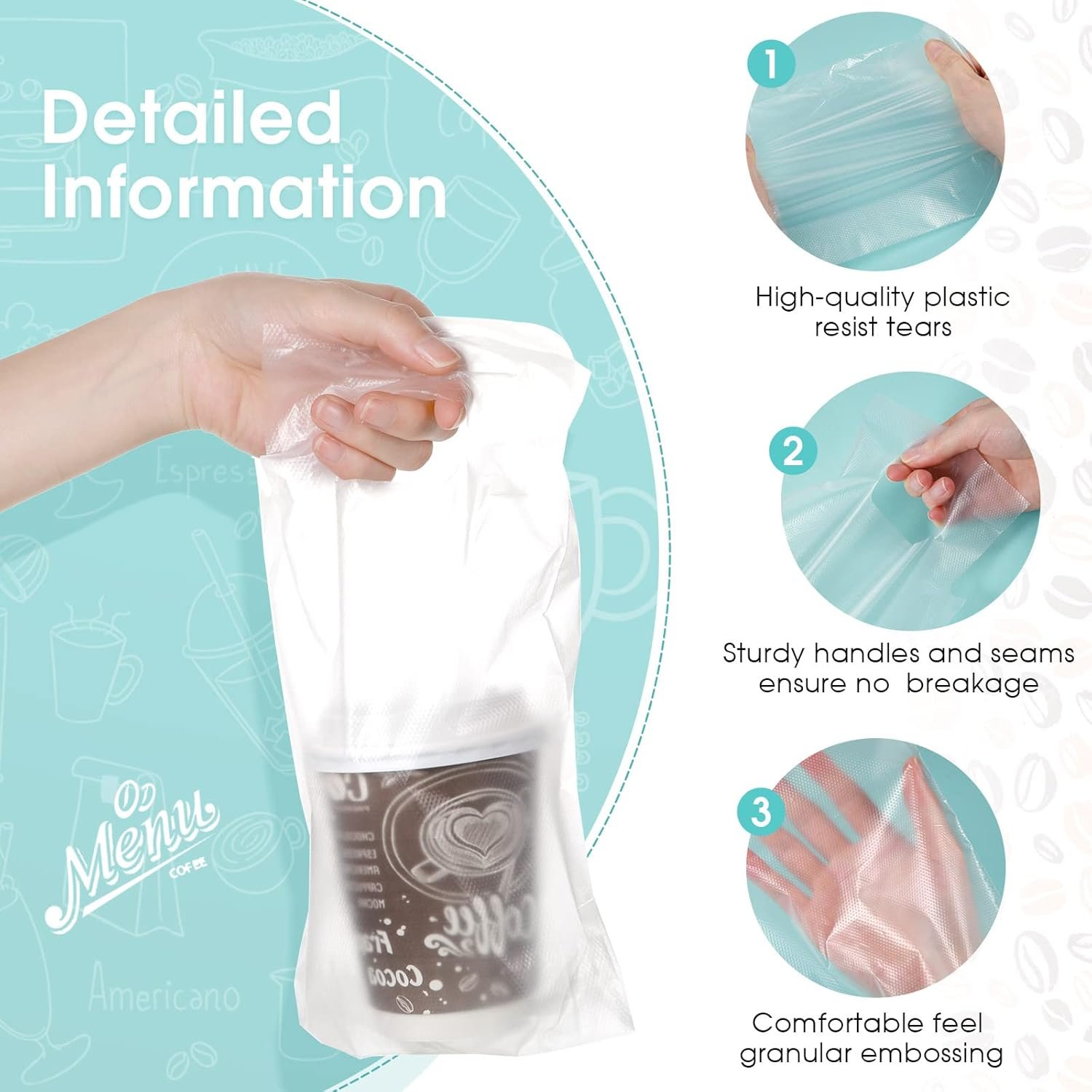 Grossiste 200 Pcs Transporteurs de Boissons en Sacs Plastiques Transparent avec Poignée pour Établissements de Restauration, OEM, 16 x 24 cm, Fournisseur de Solutions pour Cafés et Bars.