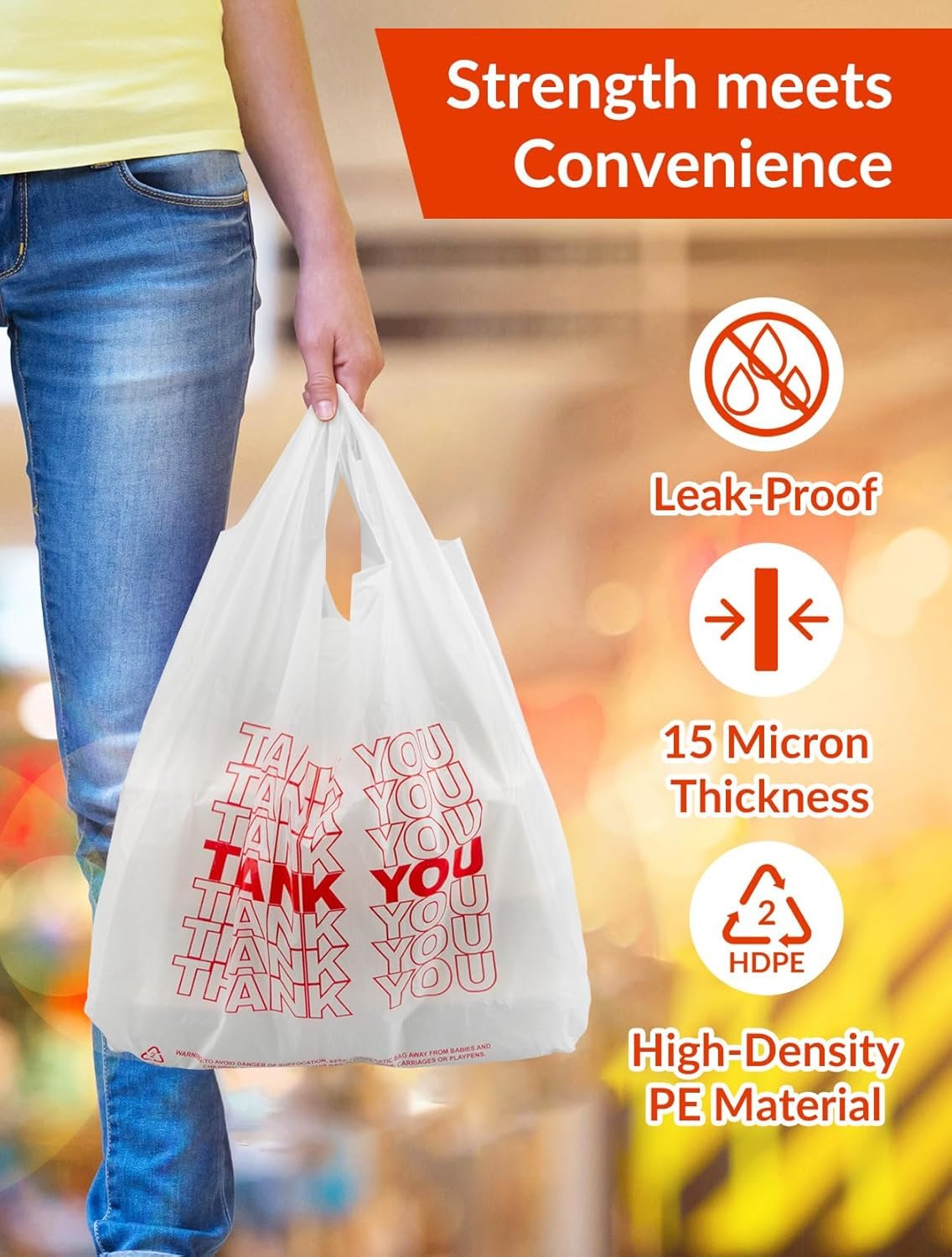 Grossiste sacs plastiques de remerciement blancs avec poignées, 300 unités, 12