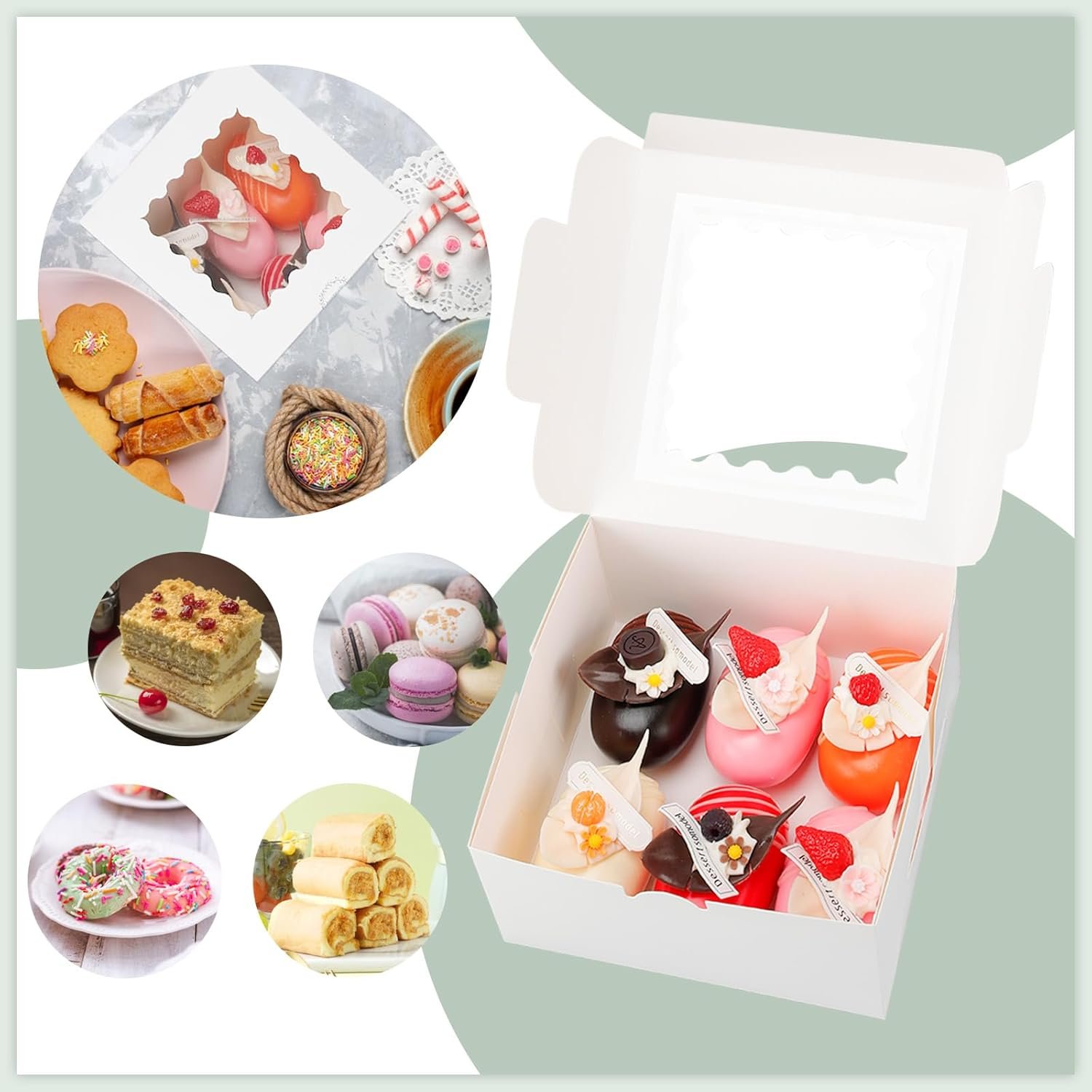 Grossiste en Boîtes de Pâtisserie Blanches avec Fenêtre 50pcs 6x6x3 Pouces, OEM pour Cookies, Chocolats, Cupcakes et Petites Tartes, Logo Personnalisé. Grossiste en Boîtes de Pâtisserie Blanches avec Fenêtre 50pcs 6x6x3 Pouces, OEM pour Cookies, Chocolats, Cupcakes et Petites Tartes, Logo Personnalisé.