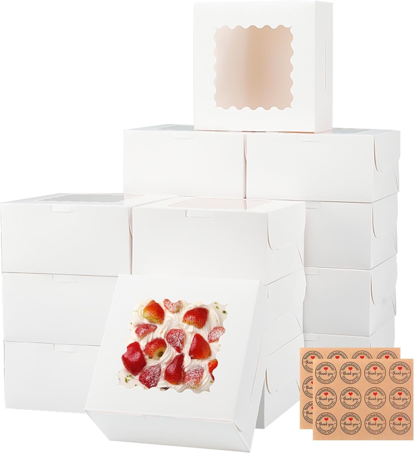 Grossiste en Boîtes de Pâtisserie Blanches avec Fenêtre 50pcs 6x6x3 Pouces, OEM pour Cookies, Chocolats, Cupcakes et Petites Tartes, Logo Personnalisé.