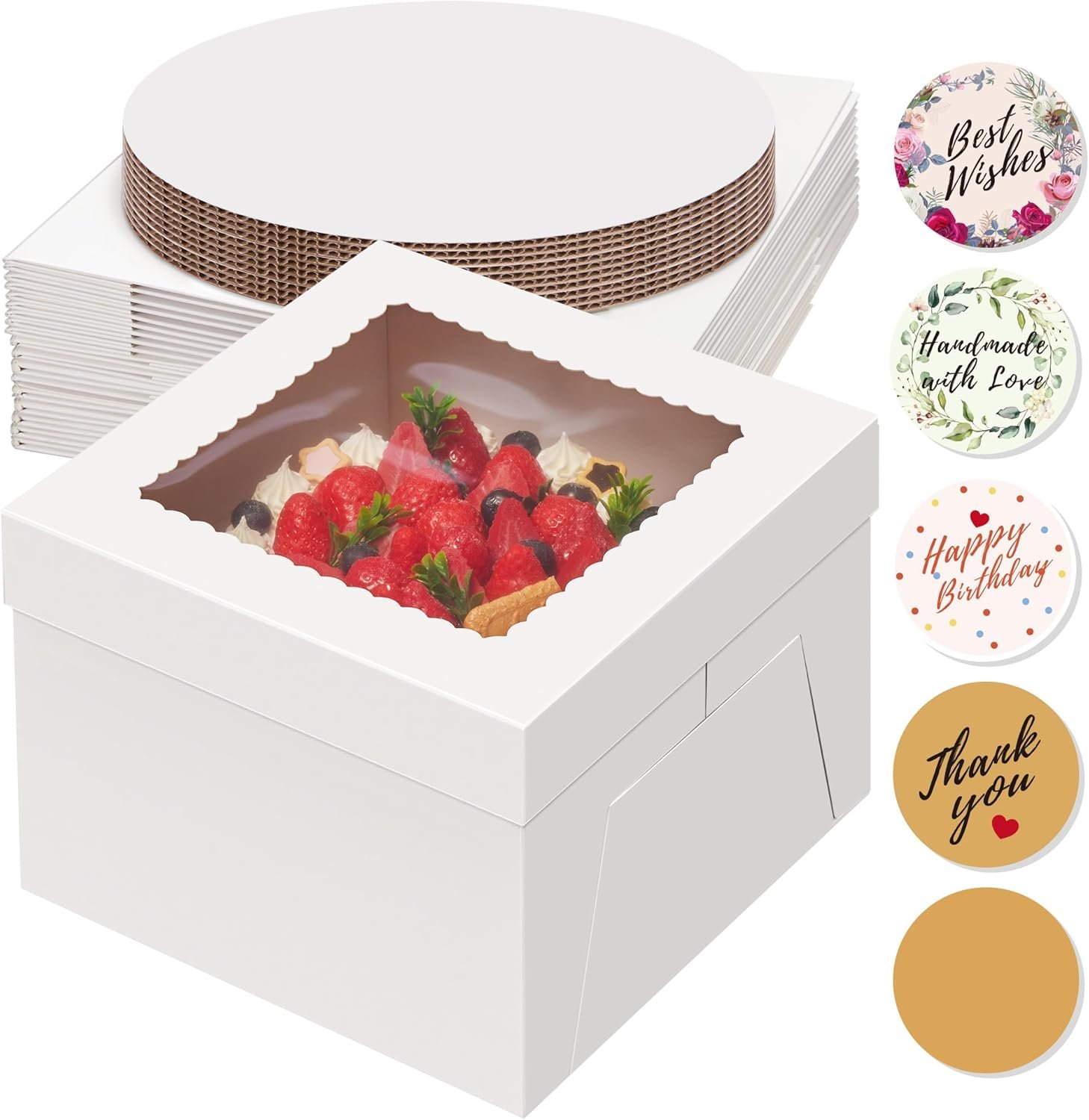 Grossiste en Vrac de Boîtes à Gâteaux avec Plateaux, Contenants en Carton Blanc 10x10x8 Pouces pour Desserts Multicouches, Personnalisation de Logo Parfait pour la Décoration et les Fêtes des Mères, Vente en Gros.