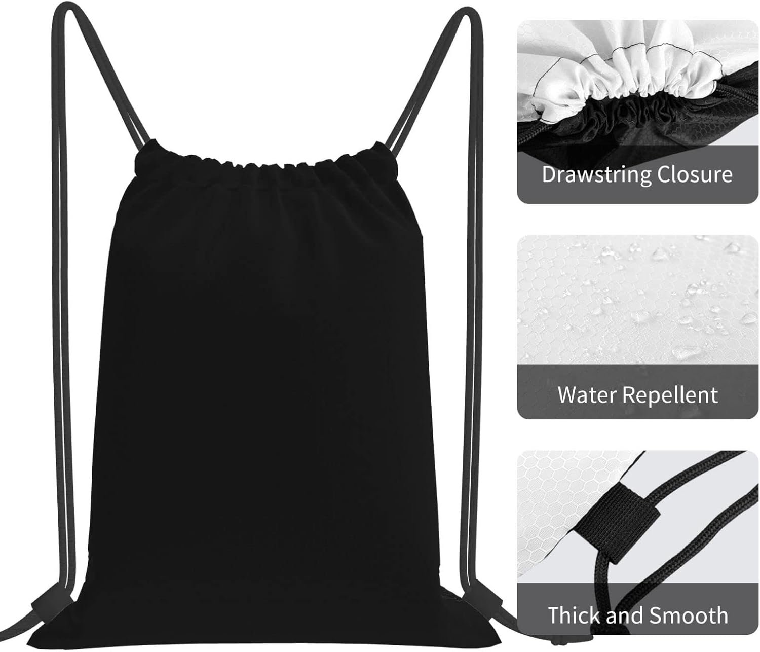 Sac de sport personnalisé avec logo personnalisé, sac à cordon avec impression photo/texte au choix, gros fournisseur de sacs pour hommes et femmes, parfait pour la natation et l'entraînement, noir.