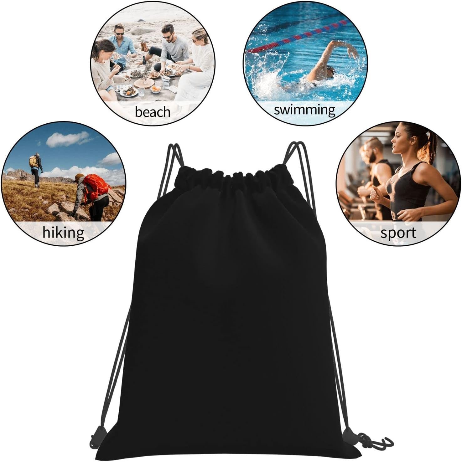 Sac de sport personnalisé avec logo personnalisé, sac à cordon avec impression photo/texte au choix, gros fournisseur de sacs pour hommes et femmes, parfait pour la natation et l'entraînement, noir.