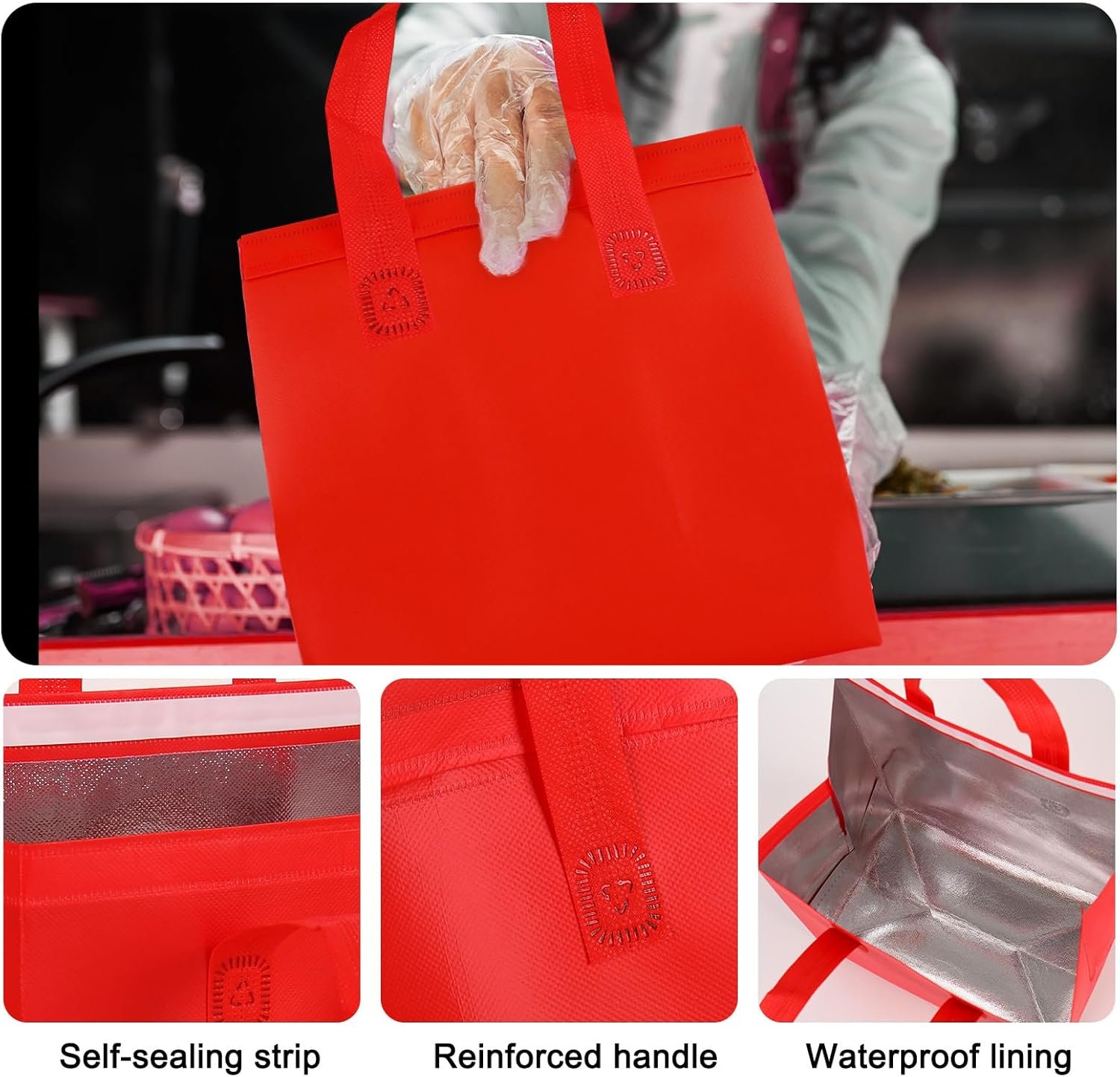 Grossiste sacs réutilisables isolés de 18 pièces pour livraison de nourriture, logo personnalisé, solution thermique pour boissons chaudes et froides, fournisseur de qualité, vente en gros de contenants pour repas.