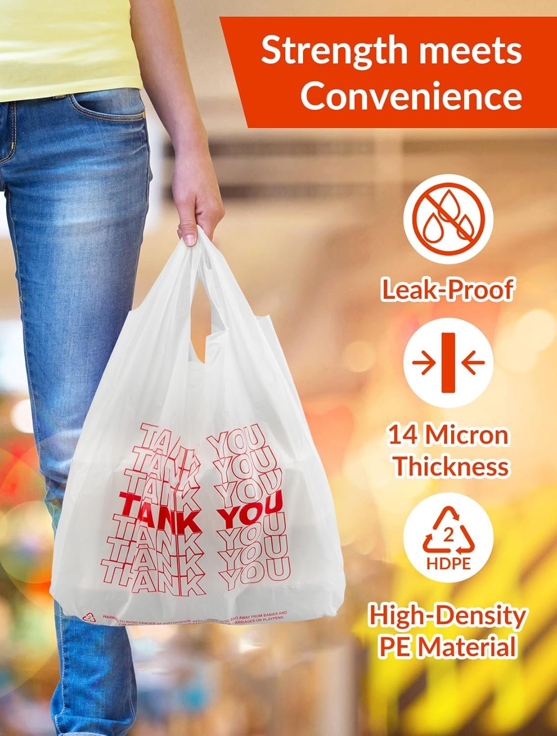 Grossiste en sacs plastiques, sacs de remerciement blancs en plastique avec poignées, dimensions 12