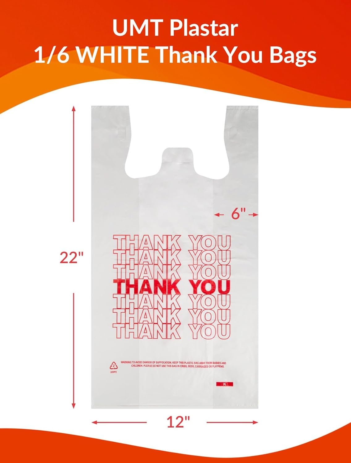 Grossiste en sacs plastiques, sacs de remerciement blancs en plastique avec poignées, dimensions 12