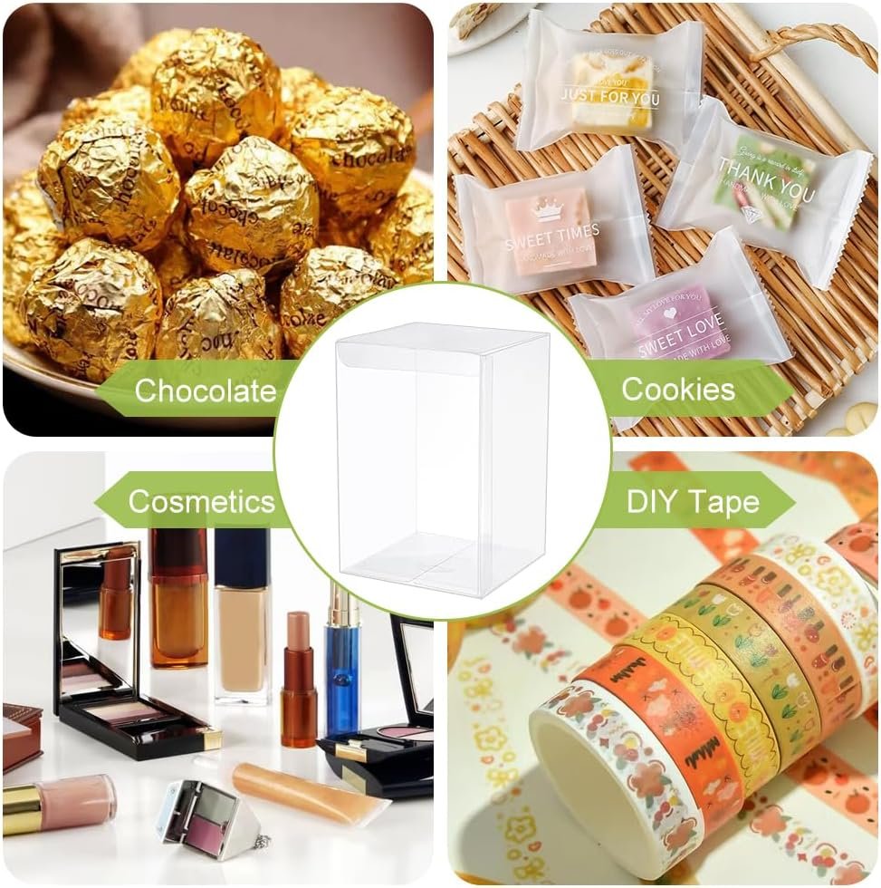 Grossiste Boîte Favor Transparent 4x4x6 Pouces, Fournisseur de Conditionnement pour Bonbons, Chocolats et Desserts, Vente en Gros pour Baby Shower et Cadeaux de Saint-Valentin avec Logo Personnalisé.