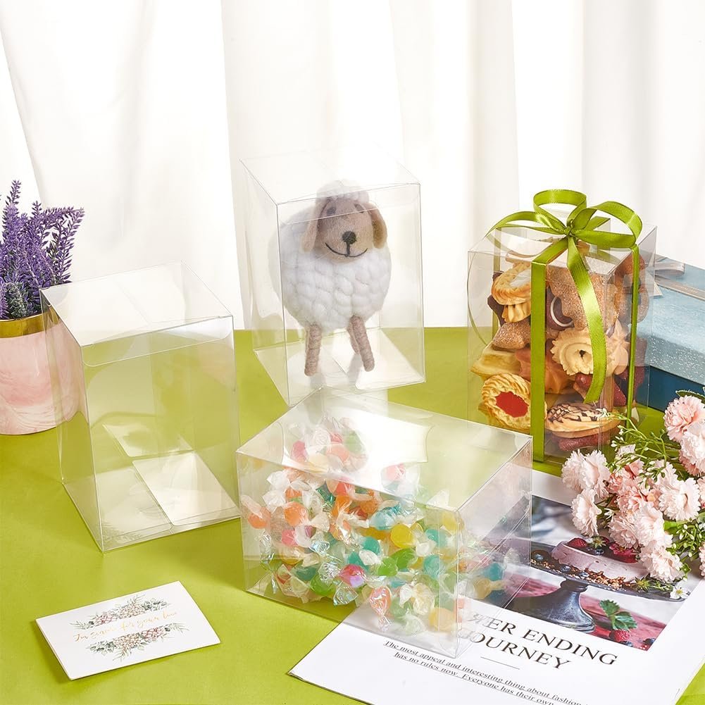 Grossiste Boîte Favor Transparent 4x4x6 Pouces, Fournisseur de Conditionnement pour Bonbons, Chocolats et Desserts, Vente en Gros pour Baby Shower et Cadeaux de Saint-Valentin avec Logo Personnalisé.
