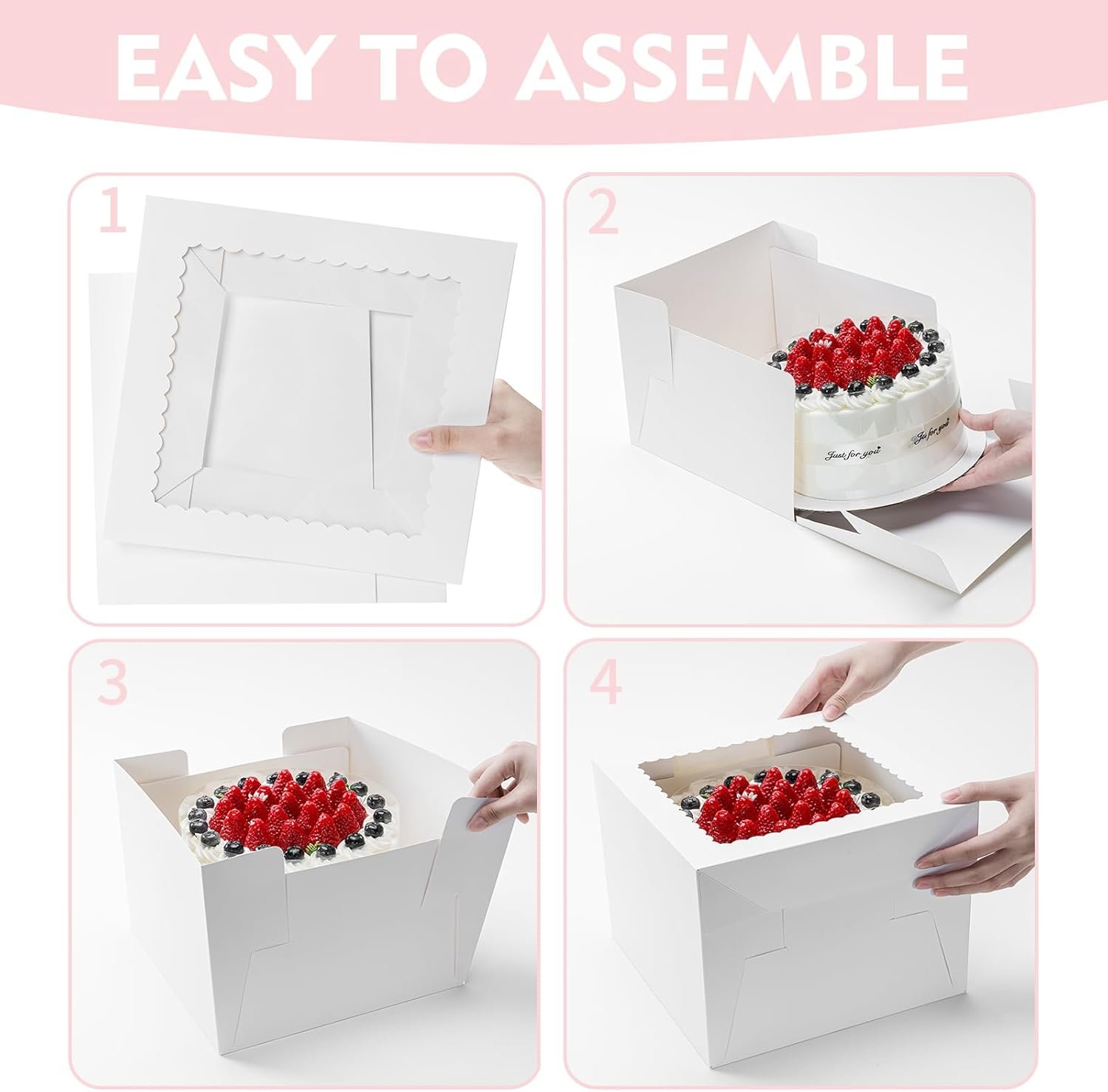 Grossiste 3 Paquets de Boîtes à Gâteau, Boîtes à Gâteau Blanches avec Fenêtre 10x10x8 Pouces, Logo Personnalisé, Conteneurs Jetables avec Couvercles pour Gâteaux, Beignets, Tartes, Cookies, Mariages, Anniversaires, Fêtes, Fabricant en Vrac.
