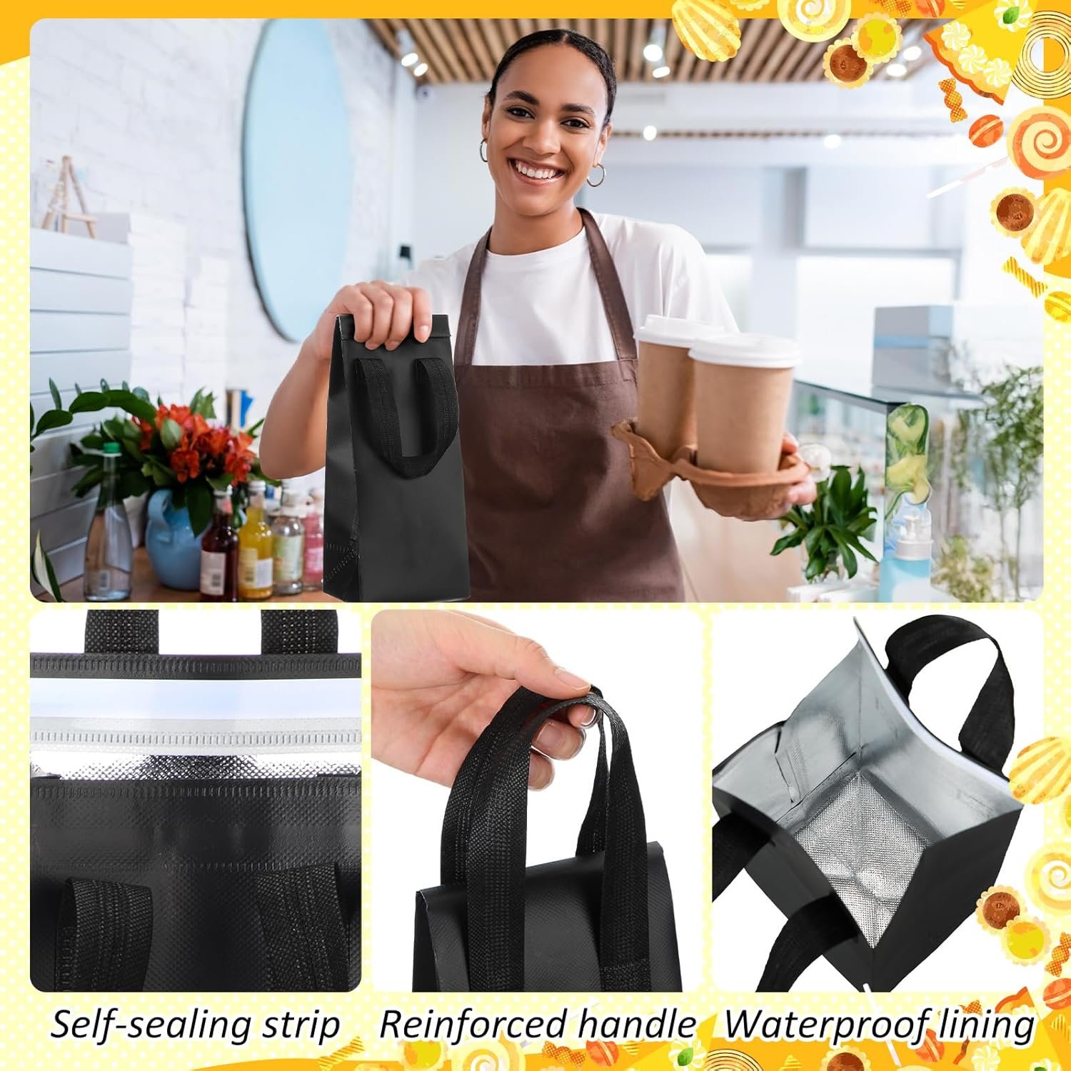 Grossiste Sacs Isolés de Transport de Boissons 50 Pcs, Fournisseur de Sacs à Emporter Thermiques avec Poignée pour Café, Thé, Aliment Chaud et Froid, Logo Personnalisé disponible. Grossiste Sacs Isolés de Transport de Boissons 50 Pcs, Fournisseur de Sacs à Emporter Thermiques avec Poignée pour Café, Thé, Aliment Chaud et Froid, Logo Personnalisé disponible.