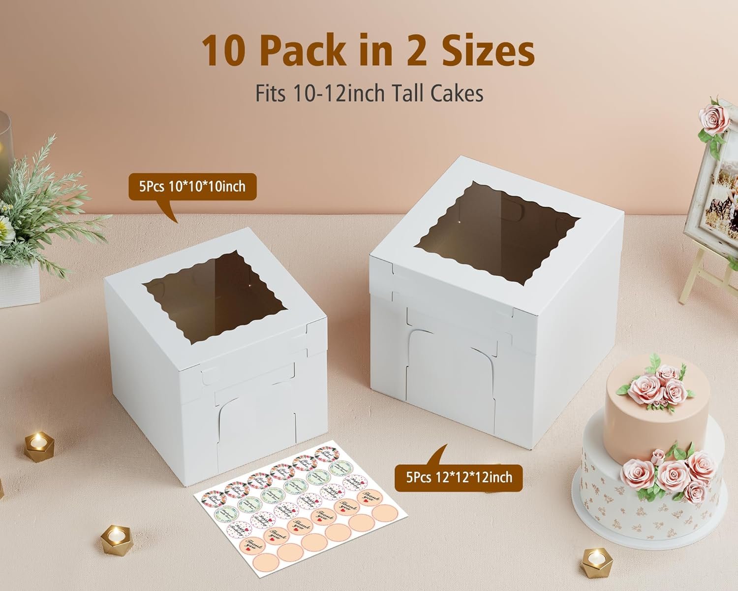 Grossiste en Vrac de 10 Boîtes à Gâteau Ondulées - Dimensions de 12x12x12 et 10x10x10 Pouces, avec Fenêtre, Fournisseur de Boîtes en Carton Épaisses, Utilisation Unique pour Gâteaux en Étage, Anniversaire, Mariage, OEM