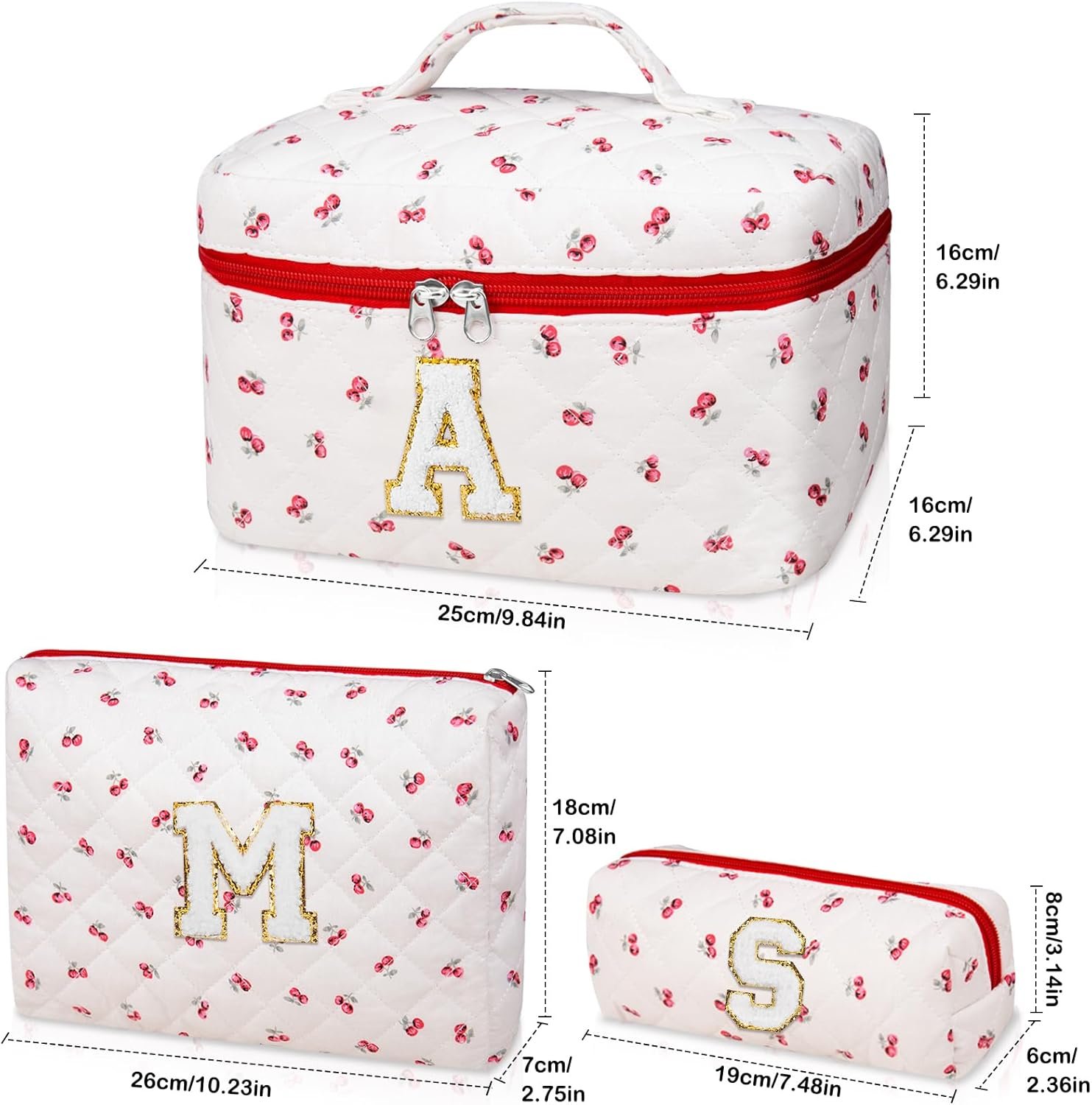 Grossiste Set de trousses de maquillage, Trousse de maquillage personnalisée matelassée, grand sac cosmétique floral pour femmes, sac à cosmétiques en coton tendance, Fournisseur de trousses de toilette floral pour adolescentes, Logo Personnalisé, cadeau à la mode.