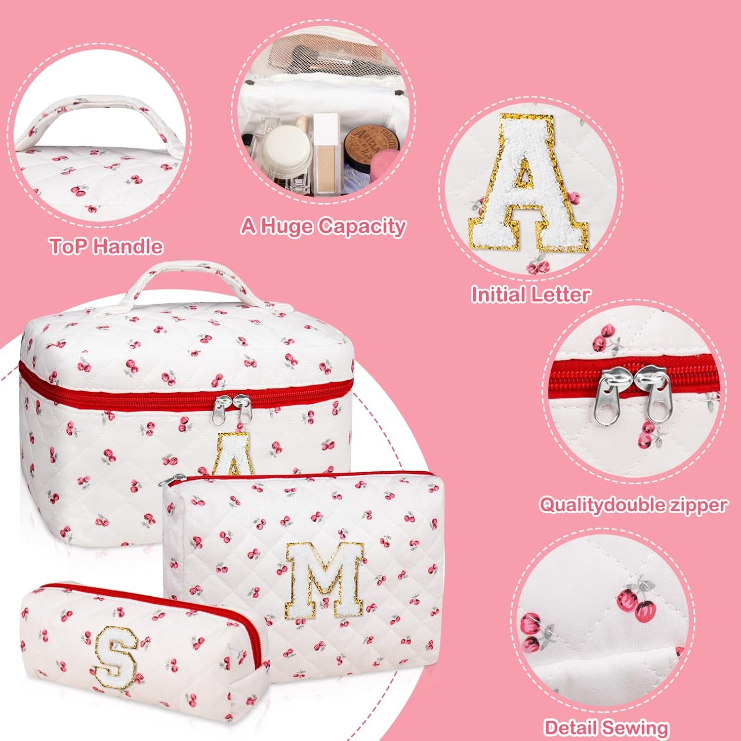 Grossiste Set de trousses de maquillage, Trousse de maquillage personnalisée matelassée, grand sac cosmétique floral pour femmes, sac à cosmétiques en coton tendance, Fournisseur de trousses de toilette floral pour adolescentes, Logo Personnalisé, cadeau à la mode.