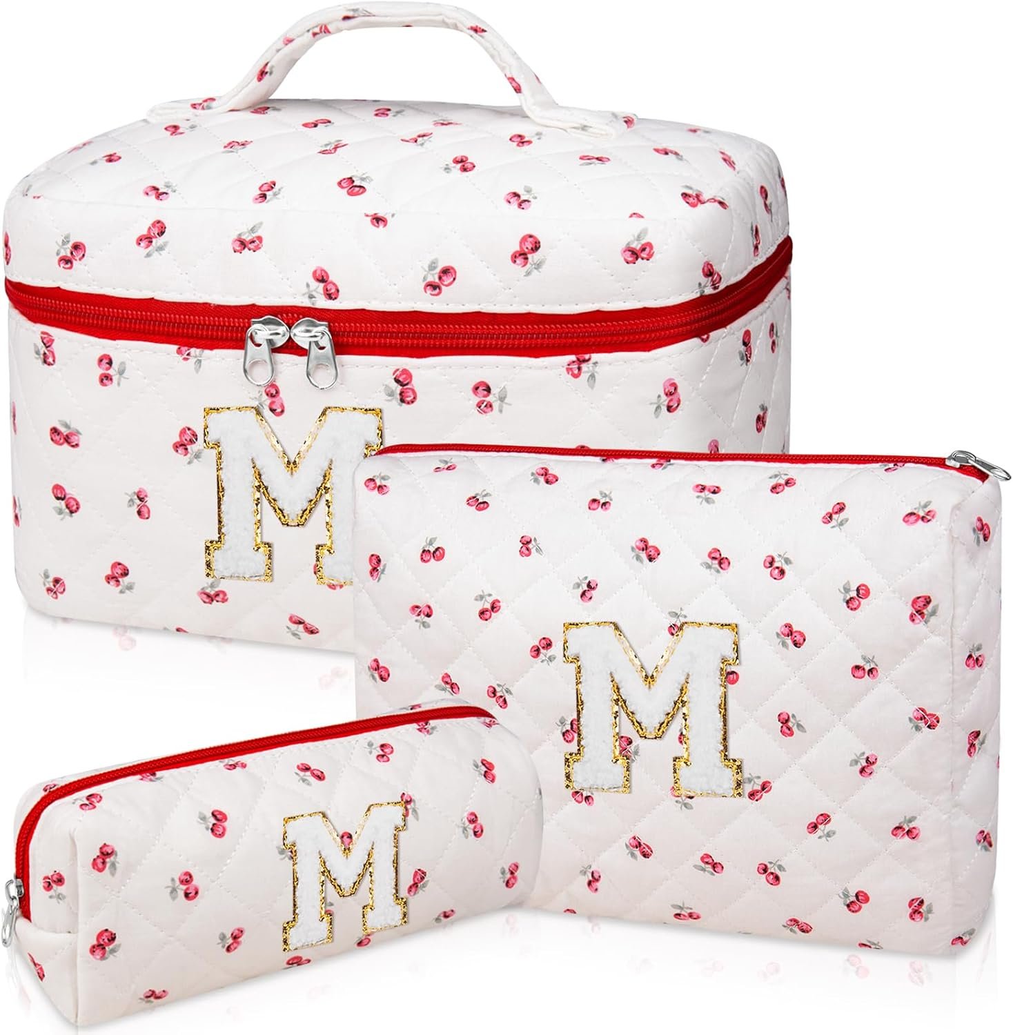 Grossiste Set de trousses de maquillage, Trousse de maquillage personnalisée matelassée, grand sac cosmétique floral pour femmes, sac à cosmétiques en coton tendance, Fournisseur de trousses de toilette floral pour adolescentes, Logo Personnalisé, cadeau à la mode.