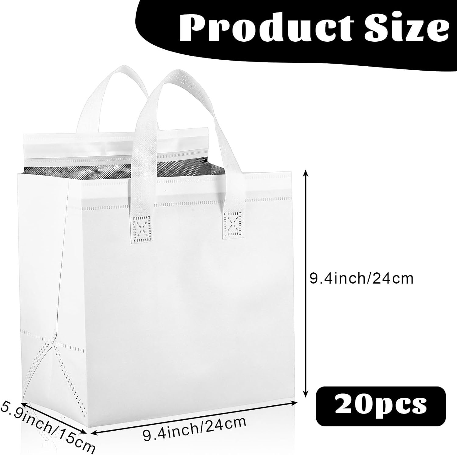 Grossiste sacs isothermes à emporter en vrac 20 pièces pour le transport thermique de nourriture, marque blanche pour café, lait, thé, aliments chauds et froids, fruits de mer frais, sacs de livraison de pizza pour restauration, fournisseur (9,4 x 5,9 x 9,4 pouces, blanc)