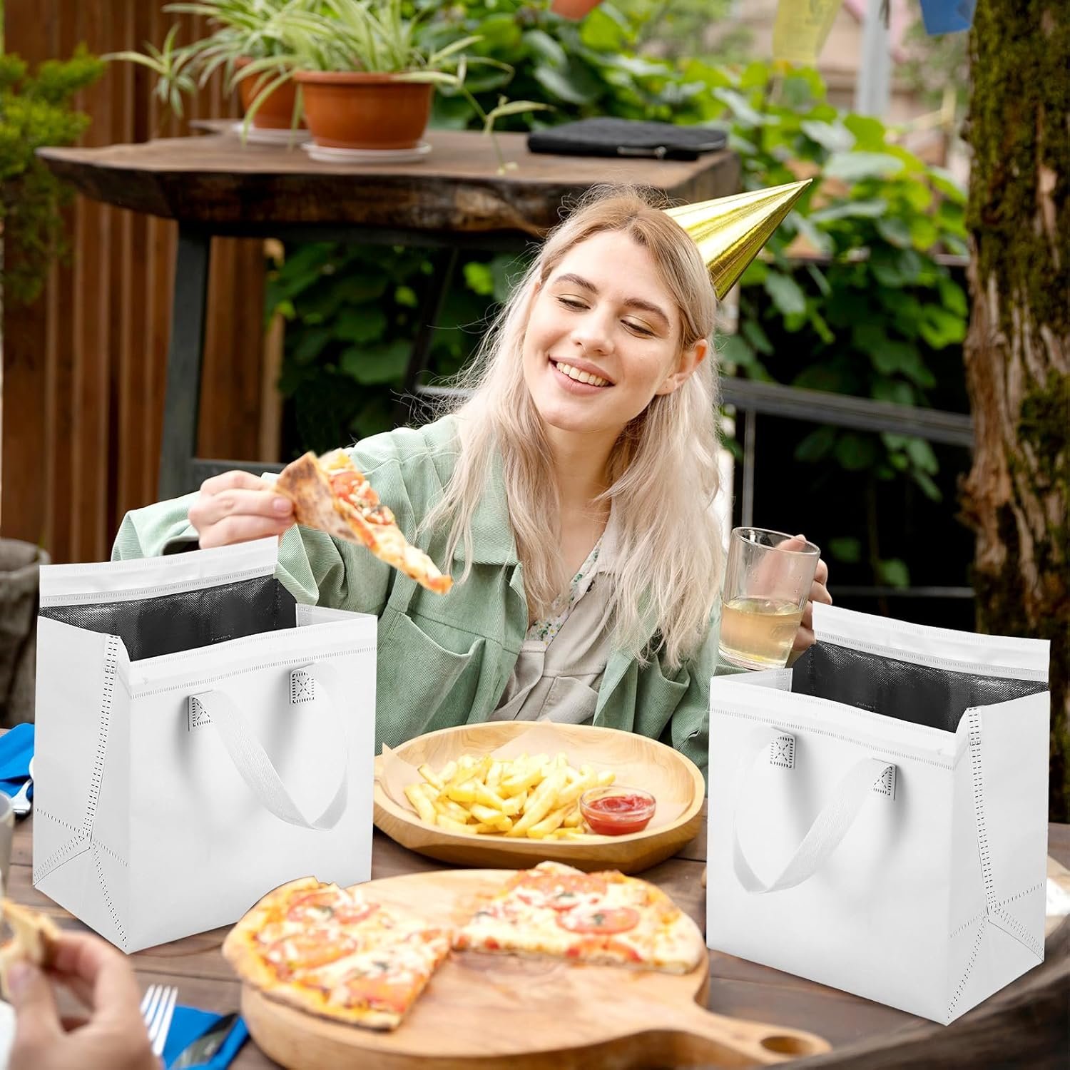 Grossiste sacs isothermes à emporter en vrac 20 pièces pour le transport thermique de nourriture, marque blanche pour café, lait, thé, aliments chauds et froids, fruits de mer frais, sacs de livraison de pizza pour restauration, fournisseur (9,4 x 5,9 x 9,4 pouces, blanc)