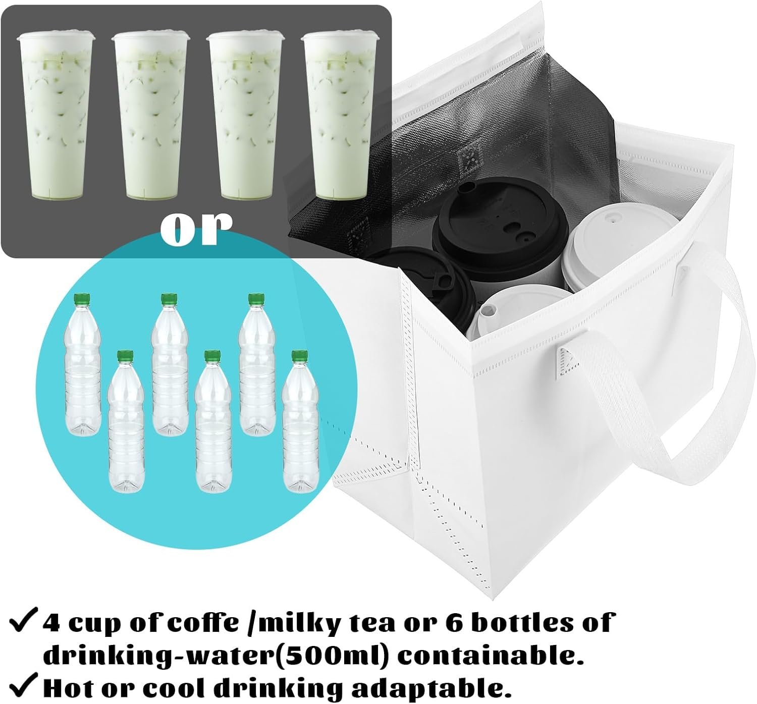 Grossiste sacs isothermes à emporter en vrac 20 pièces pour le transport thermique de nourriture, marque blanche pour café, lait, thé, aliments chauds et froids, fruits de mer frais, sacs de livraison de pizza pour restauration, fournisseur (9,4 x 5,9 x 9,4 pouces, blanc)