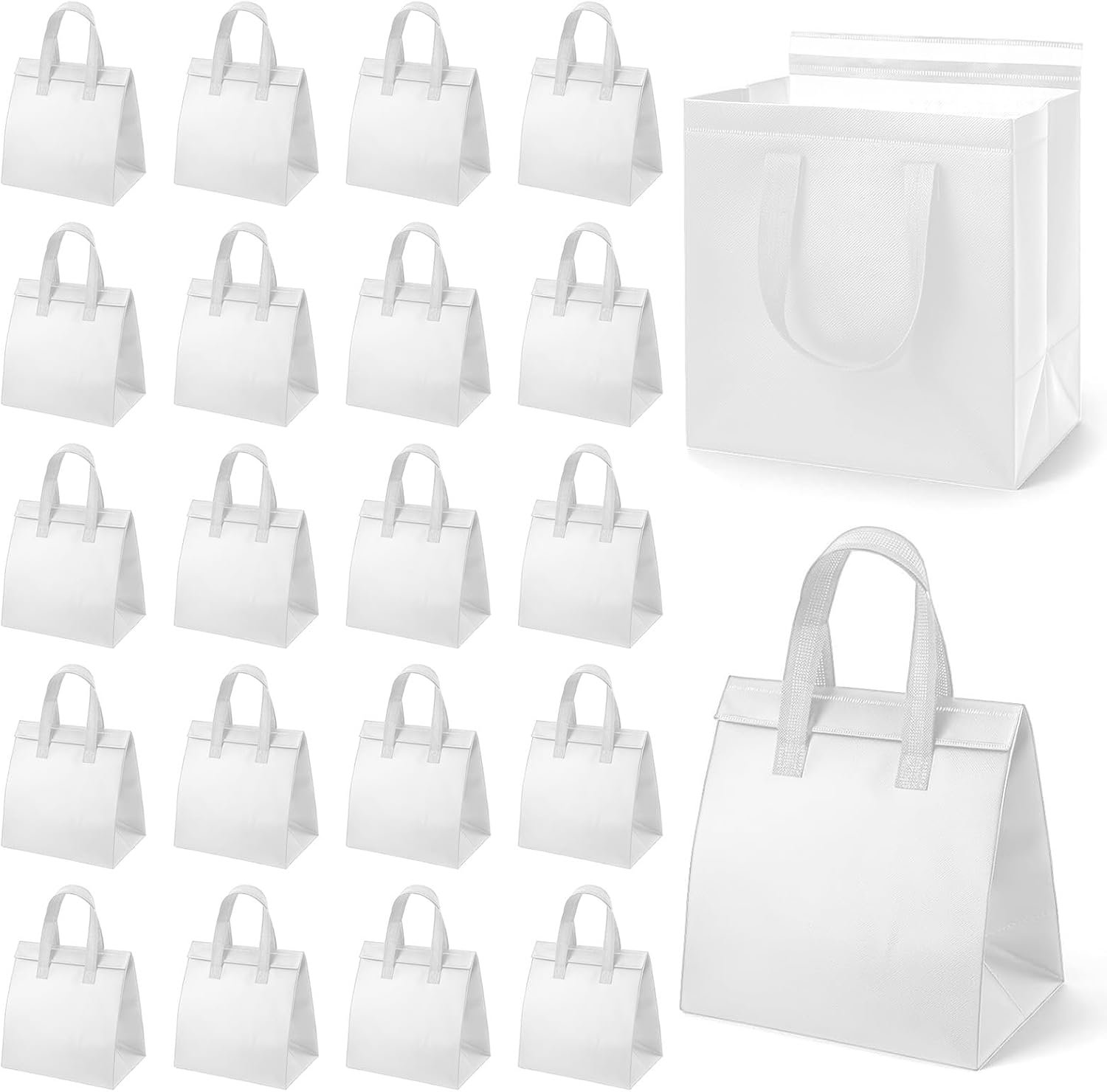 Grossiste sacs isothermes à emporter en vrac 20 pièces pour le transport thermique de nourriture, marque blanche pour café, lait, thé, aliments chauds et froids, fruits de mer frais, sacs de livraison de pizza pour restauration, fournisseur (9,4 x 5,9 x 9,4 pouces, blanc)