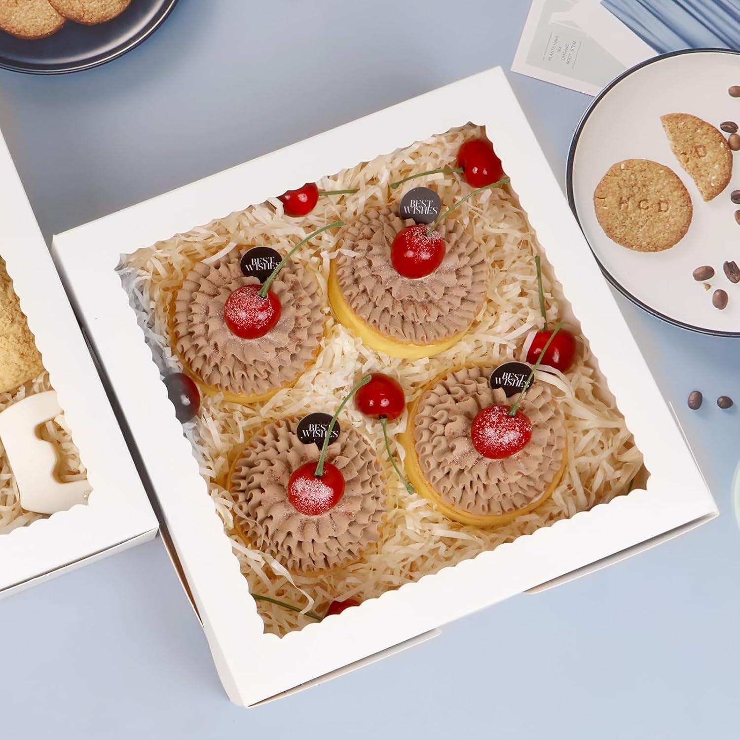 Grossiste en Vrac, Boîtes à Tarte Blanches 9x9x2,5 pouces avec Fenêtre pour Pies, Donuts, Cookies, Muffins, Chocolats, OEM, Marque Blanche