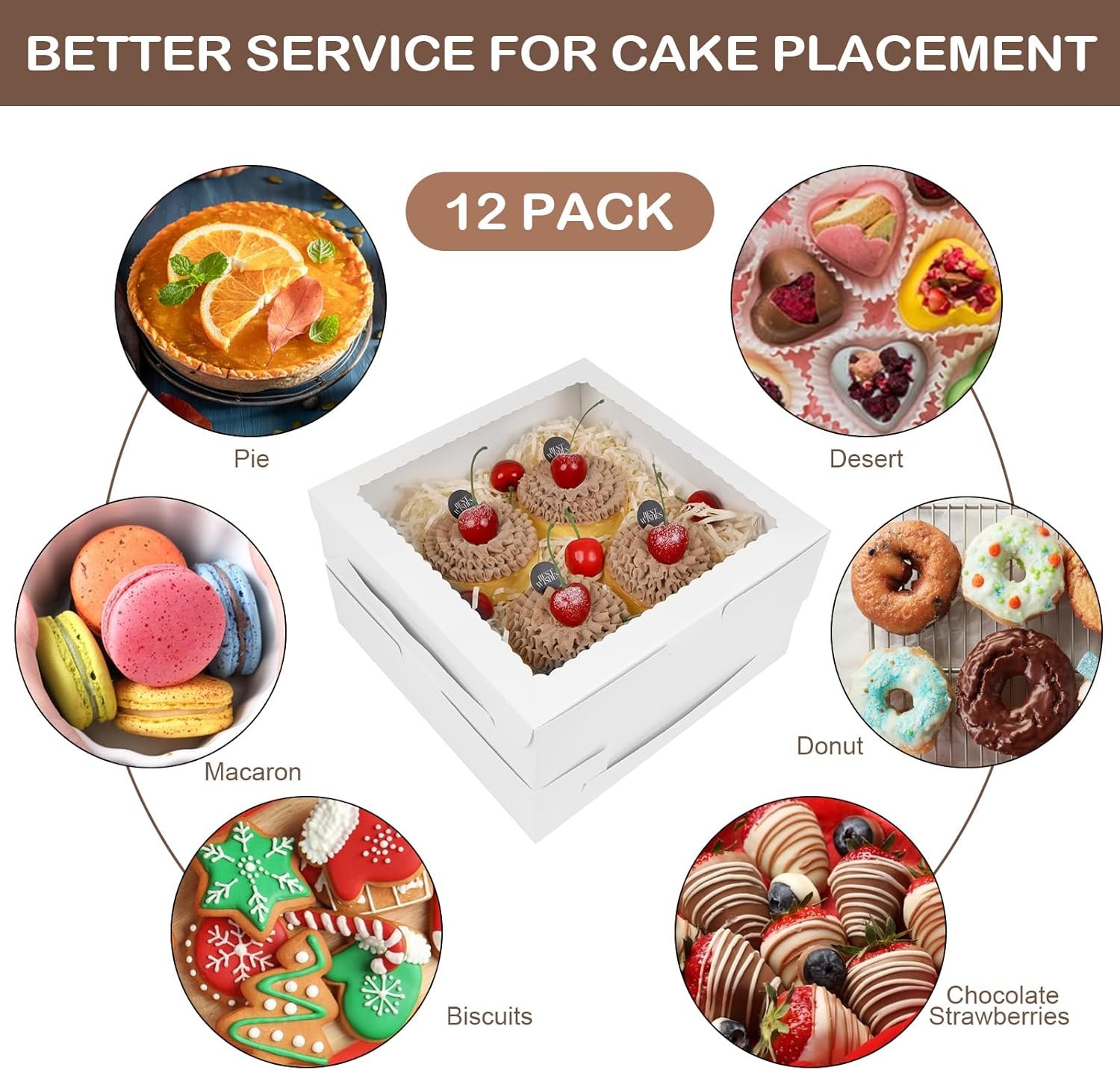 Grossiste en Vrac, Boîtes à Tarte Blanches 9x9x2,5 pouces avec Fenêtre pour Pies, Donuts, Cookies, Muffins, Chocolats, OEM, Marque Blanche