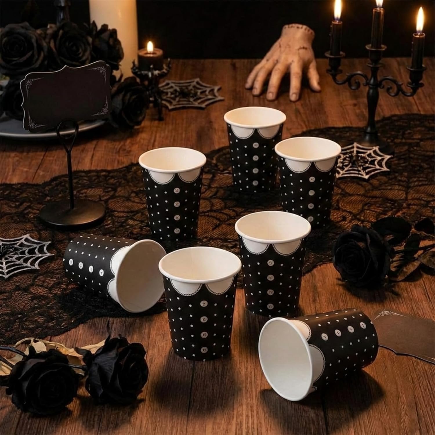 Grossiste gobelets en papier gothiques de 9 oz pour fête d'anniversaire et Halloween, Logo Personnalisé pour des décorations de thématique gothique, Vente en Gros de 150 pièces.