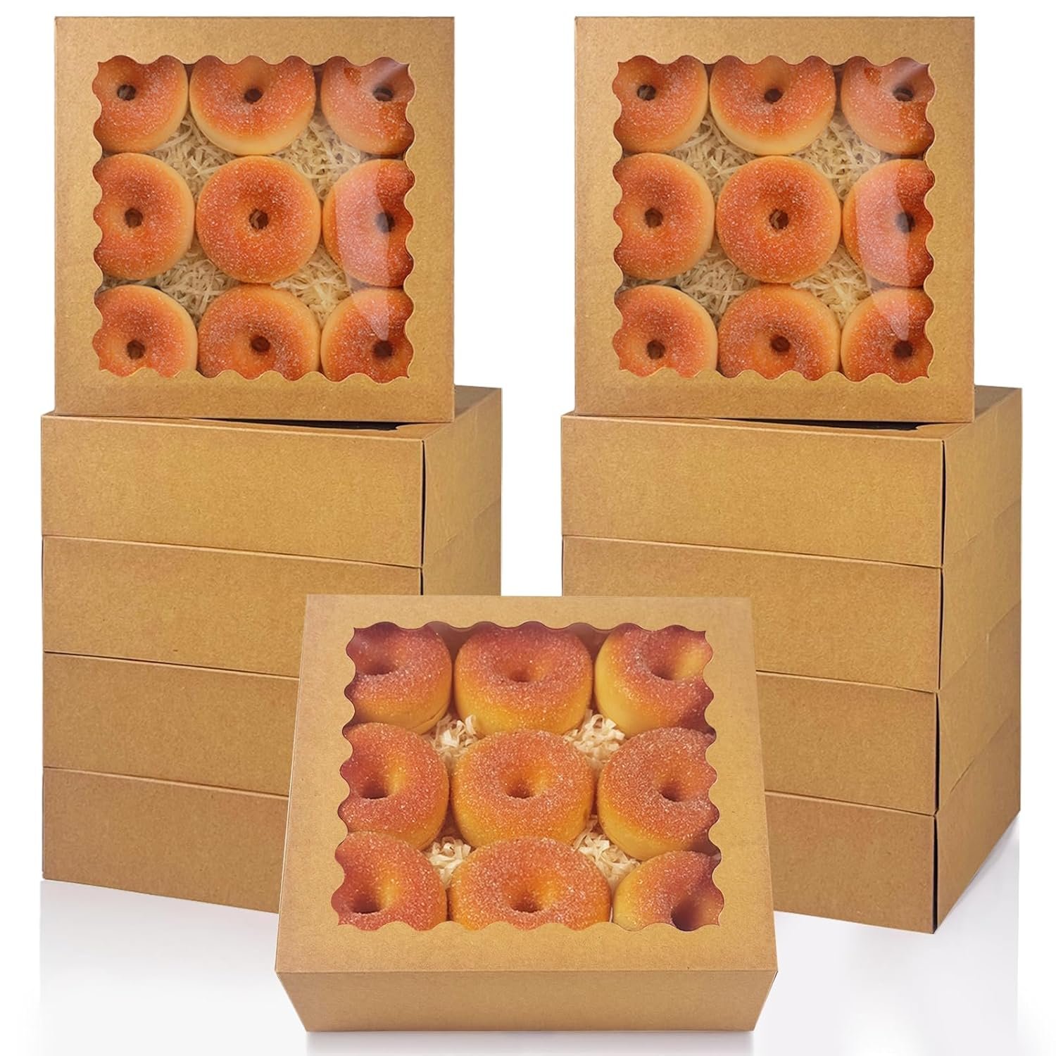 Grossiste boîte à pâtisserie de 10x10x2,5 pouces avec fenêtre pour cookies et beignets, marque blanche, fabriqué par un fournisseur, pack de 12.