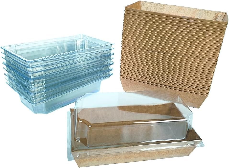 Boîtes à emporter en kraft rectangulaires avec couvercles transparents, 36 pièces, parfaites pour gâteaux, pâtisseries, et sandwiches, grossiste, fabricant de boîtes de pâtisserie à l'huile, logo personnalisé.