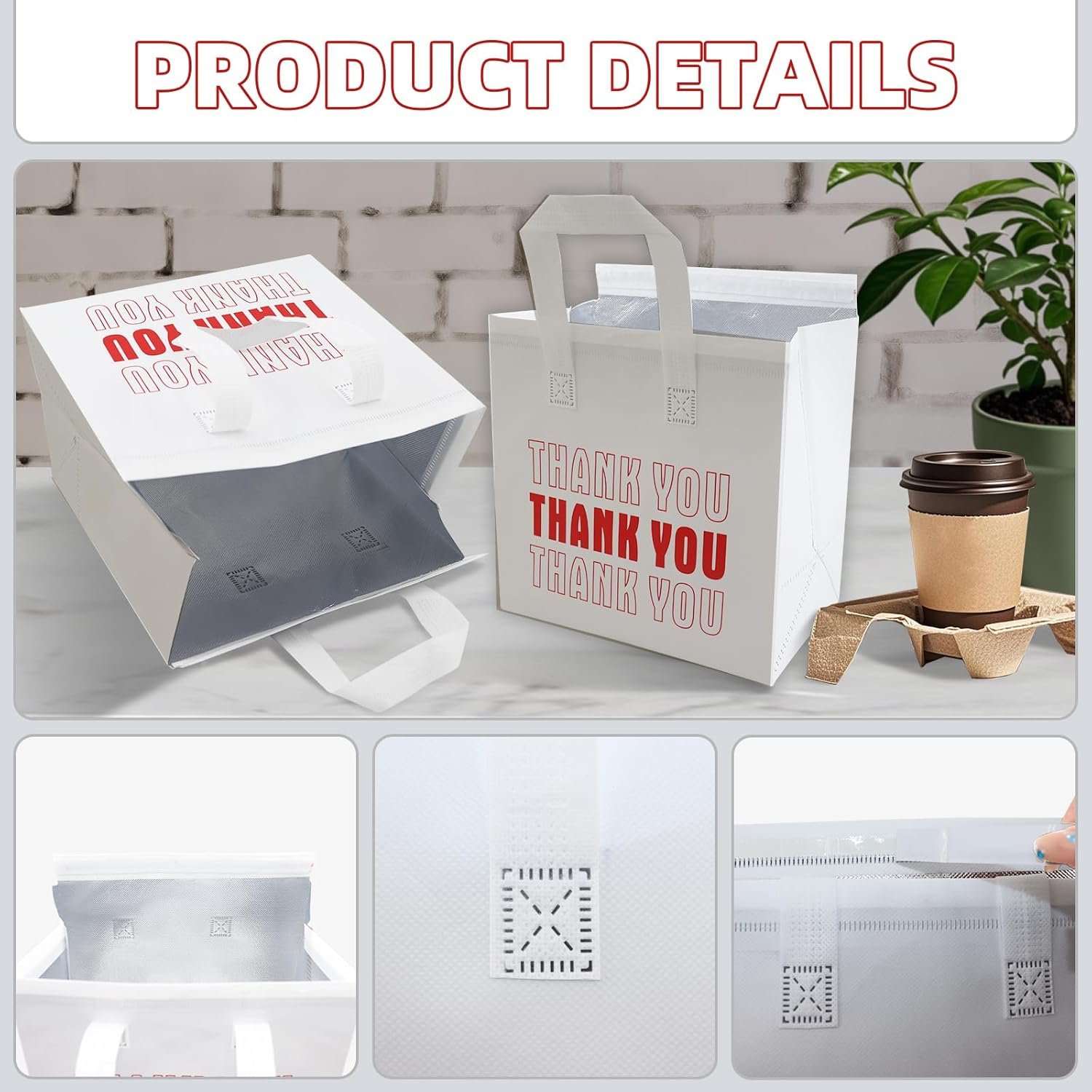 Sacs de livraison en vrac de 110 pièces avec isolation thermique 9,4 x 9,4 x 5,9 pouces, idéal pour le café, le thé, les aliments chauds et froids, grossiste, fabriqué par un fournisseur avec logo personnalisé.