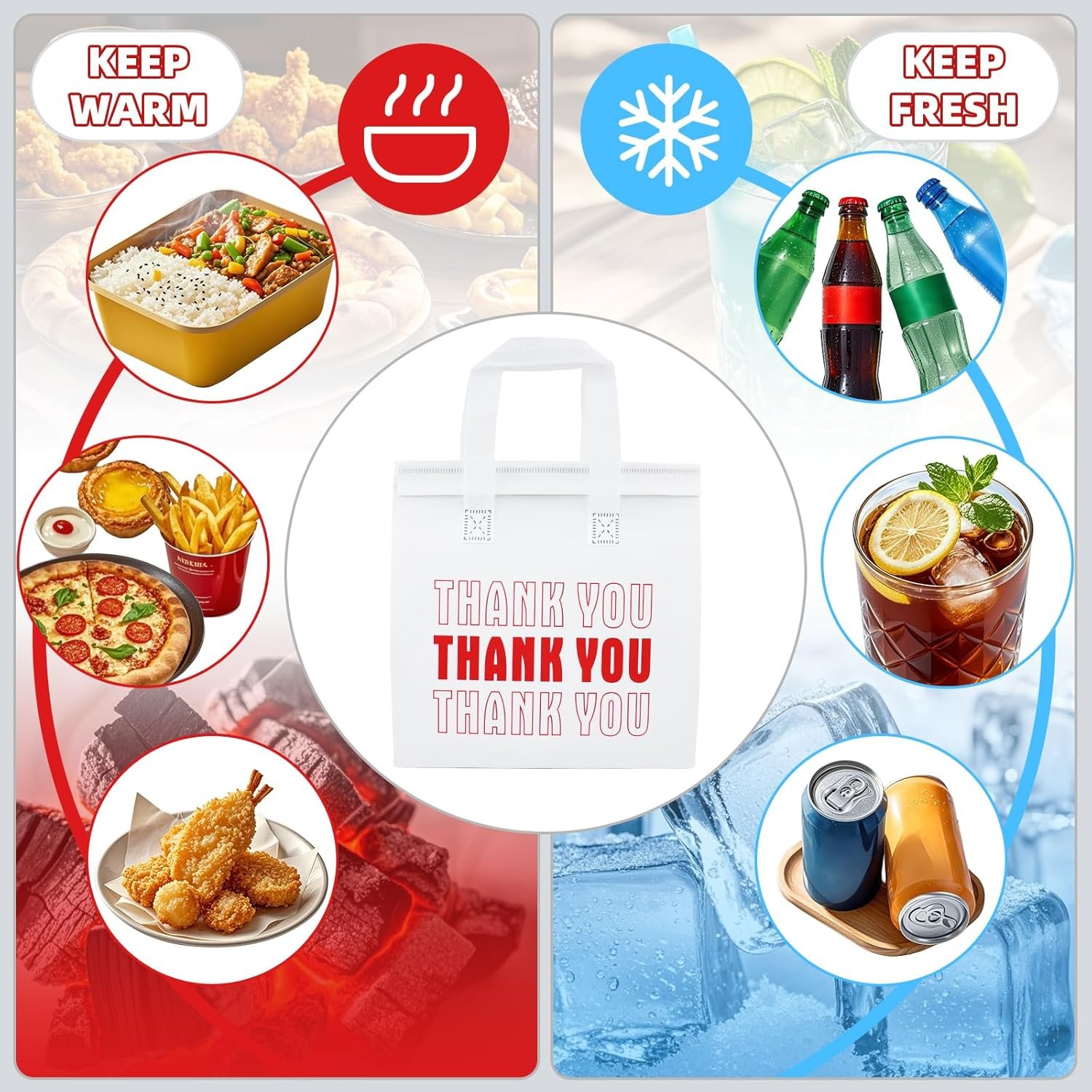 Sacs de livraison en vrac de 110 pièces avec isolation thermique 9,4 x 9,4 x 5,9 pouces, idéal pour le café, le thé, les aliments chauds et froids, grossiste, fabriqué par un fournisseur avec logo personnalisé.