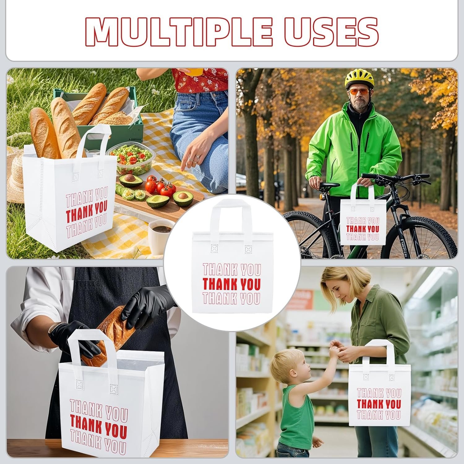 Sacs de livraison en vrac de 110 pièces avec isolation thermique 9,4 x 9,4 x 5,9 pouces, idéal pour le café, le thé, les aliments chauds et froids, grossiste, fabriqué par un fournisseur avec logo personnalisé.