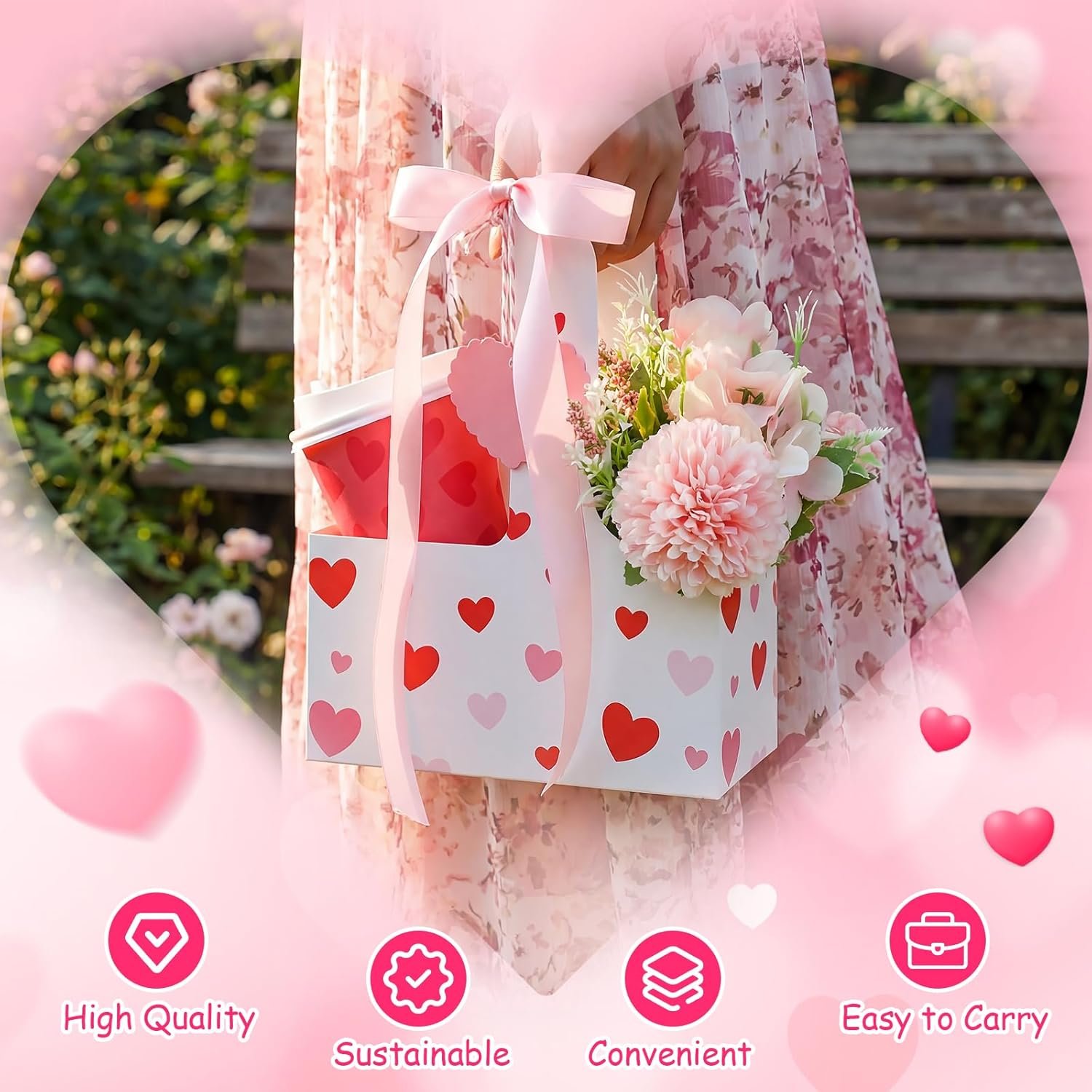 Grossiste 24 Pack Porte-Drink pour 2 Tasses avec Poignée en Forme de Cœur, Ruban Rose, OEM de Porte-Gobelets Jetables, Pratiques pour Cafés et Boissons Chaudes ou Froides, Logo Personnalisé