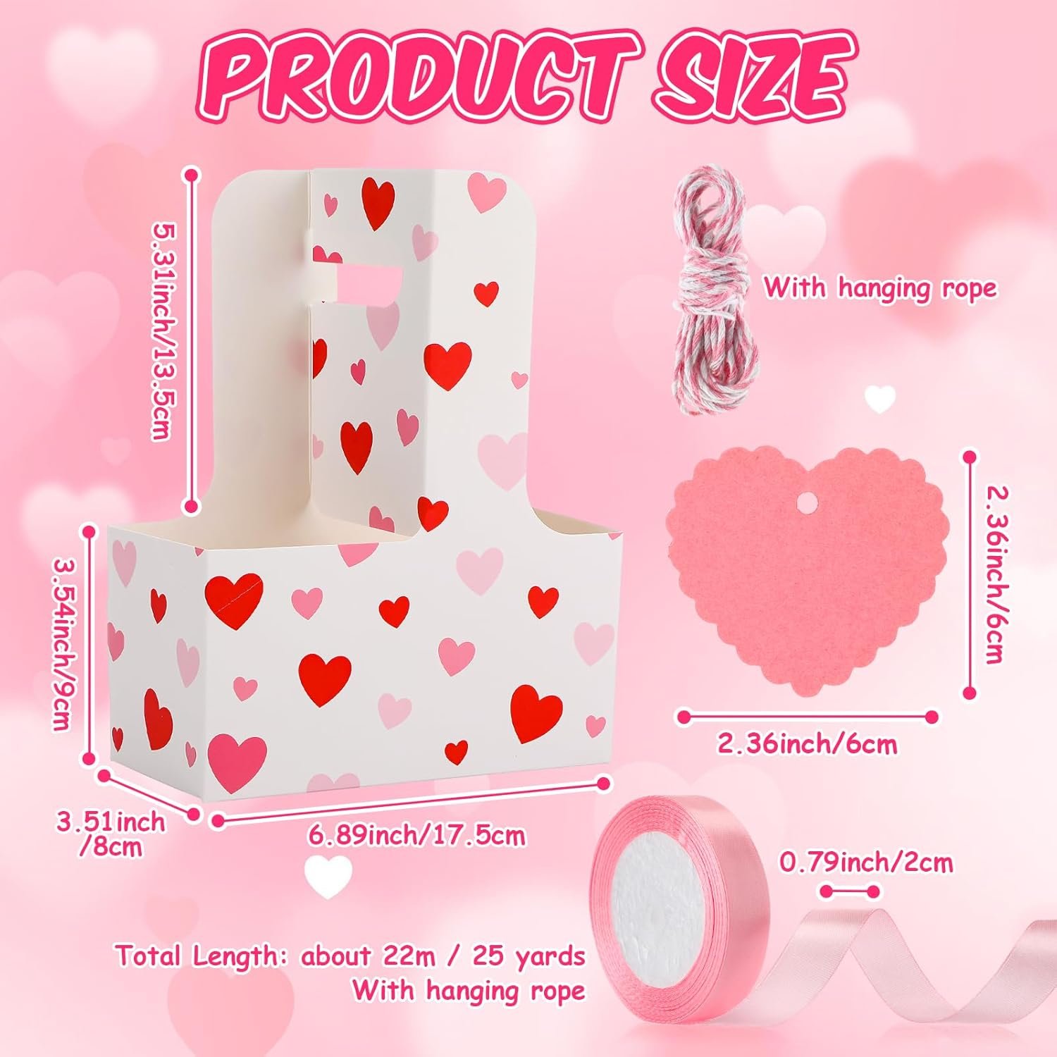 Grossiste 24 Pack Porte-Drink pour 2 Tasses avec Poignée en Forme de Cœur, Ruban Rose, OEM de Porte-Gobelets Jetables, Pratiques pour Cafés et Boissons Chaudes ou Froides, Logo Personnalisé