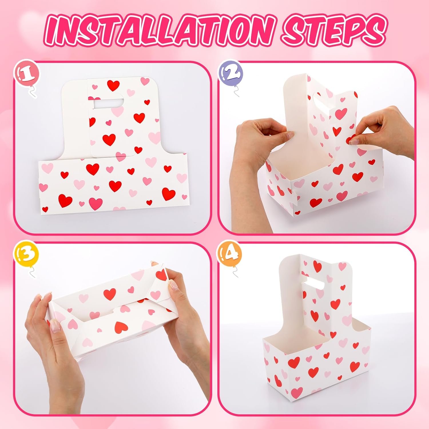 Grossiste 24 Pack Porte-Drink pour 2 Tasses avec Poignée en Forme de Cœur, Ruban Rose, OEM de Porte-Gobelets Jetables, Pratiques pour Cafés et Boissons Chaudes ou Froides, Logo Personnalisé