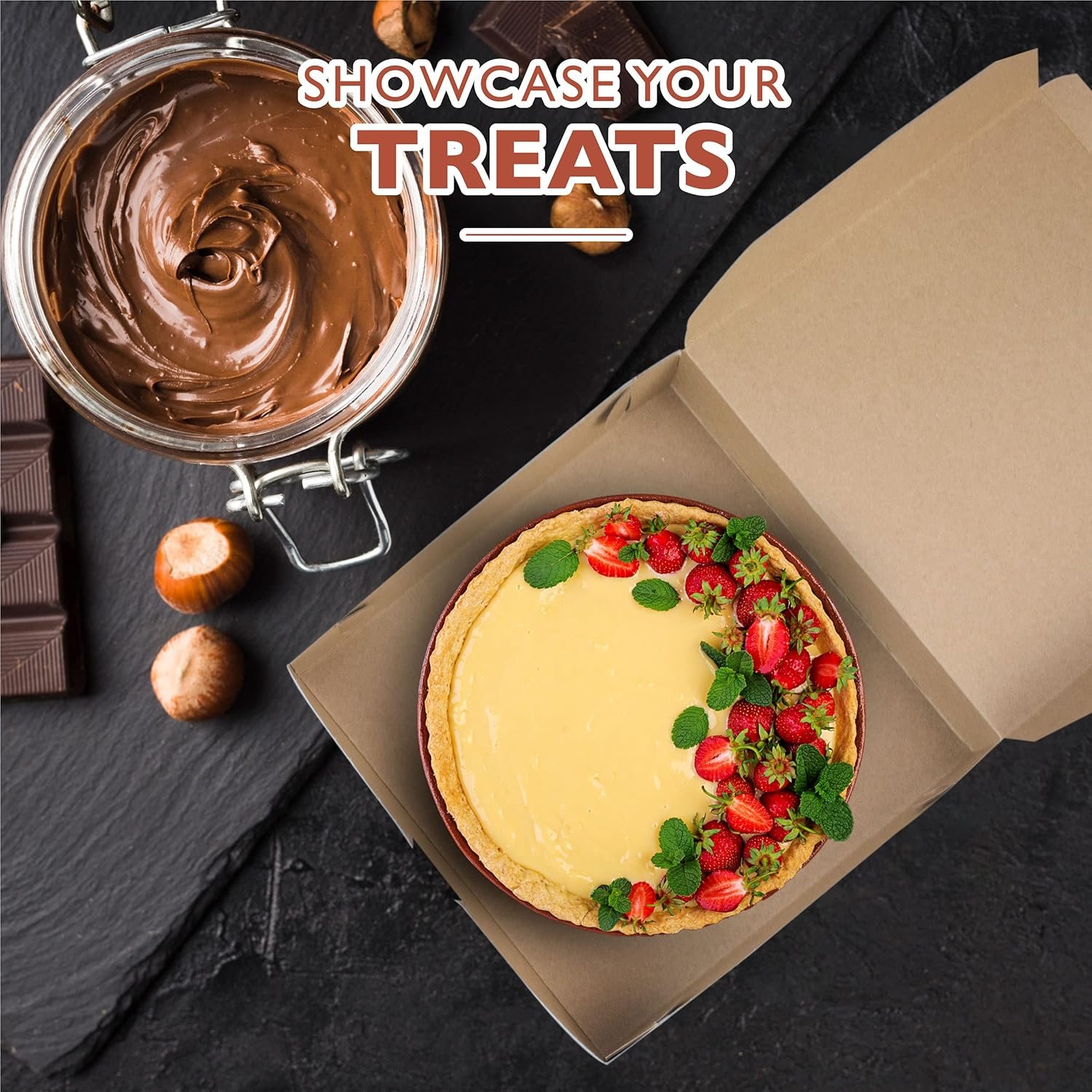 Grossiste en Vrac : Boîtes Carrées en Kraft de 25 Pack 10x10x2.5 pour Pâtisseries, Chocolats et Desserts | OEM Box pour Cookies, Cheesecakes et Fraises en Chocolat | Fournisseur de Carton pour Friandises