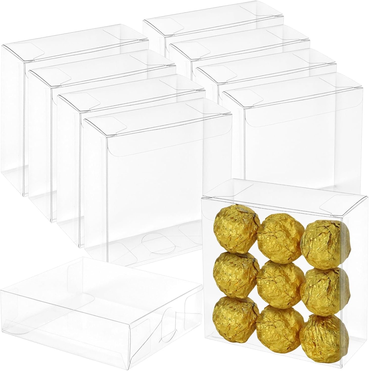 Pack de 30 Boîtes en Plastique Transparentes avec Fenêtre, 4x4x1,2 pouces, Vente en Gros pour Cookies, Chocolats, Macarons et Bonbons, Logo Personnalisé, Fabricant, Idéales pour Mariages, Fêtes de Noël et Cadeaux Festifs.