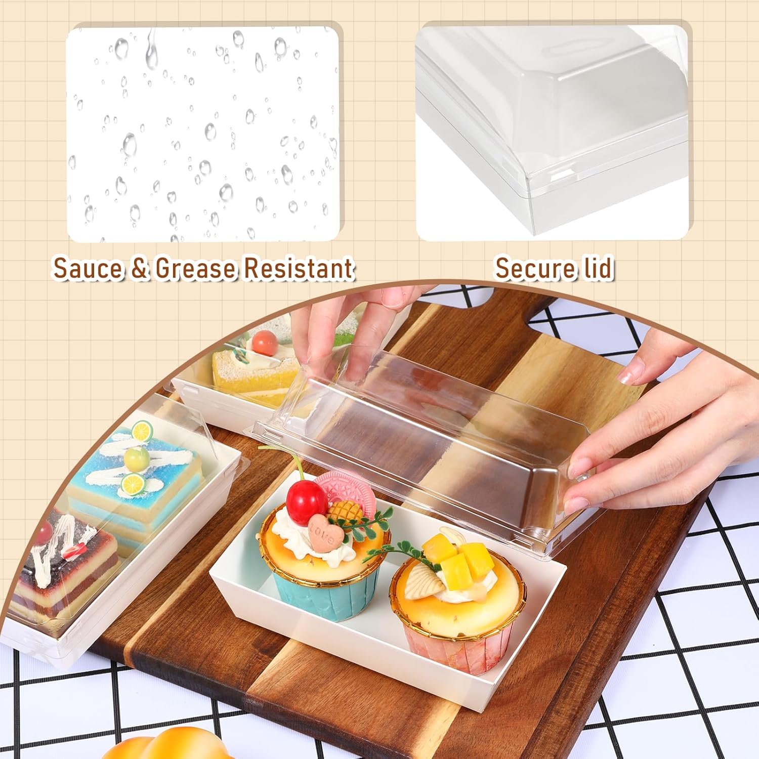 Grossiste en Vrac Boîtes à Charcuterie en Papier 100 Pack avec Couvercles Transparants, Contenants à Sandwichs Jetables, Solutions pour Pâtisseries de 2 Cupcakes, Muffins, Bombes de Cacao Chaud, Fraises, Boîte à Desserts à Emporter, OEM