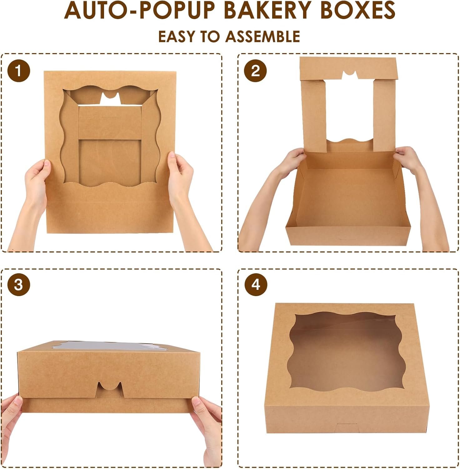 Grossiste de boîtes à tarte 12x12x3 pouces, autocollantes marron avec fenêtre pour pâtisseries, cookies, gâteaux, douceurs, donuts, muffins avec logo personnalisé, fabriquées par notre fournisseur. Grossiste de boîtes à tarte 12x12x3 pouces, autocollantes marron avec fenêtre pour pâtisseries, cookies, gâteaux, douceurs, donuts, muffins avec logo personnalisé, fabriquées par notre fournisseur.