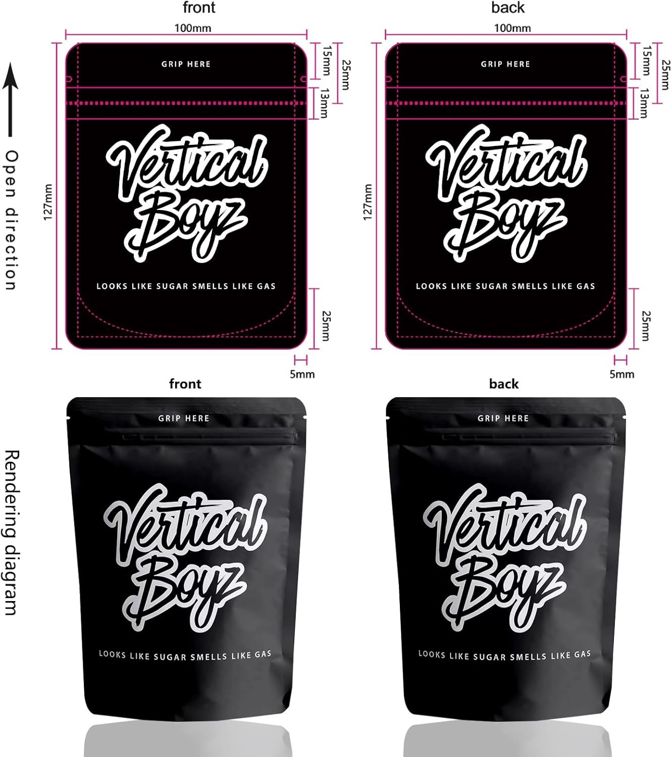 Grossiste en sacs personnalisés 3.5g, sacs en mylar imprimés avec logo, fabricant de pochettes refermables 4x5’’ en vente en gros.