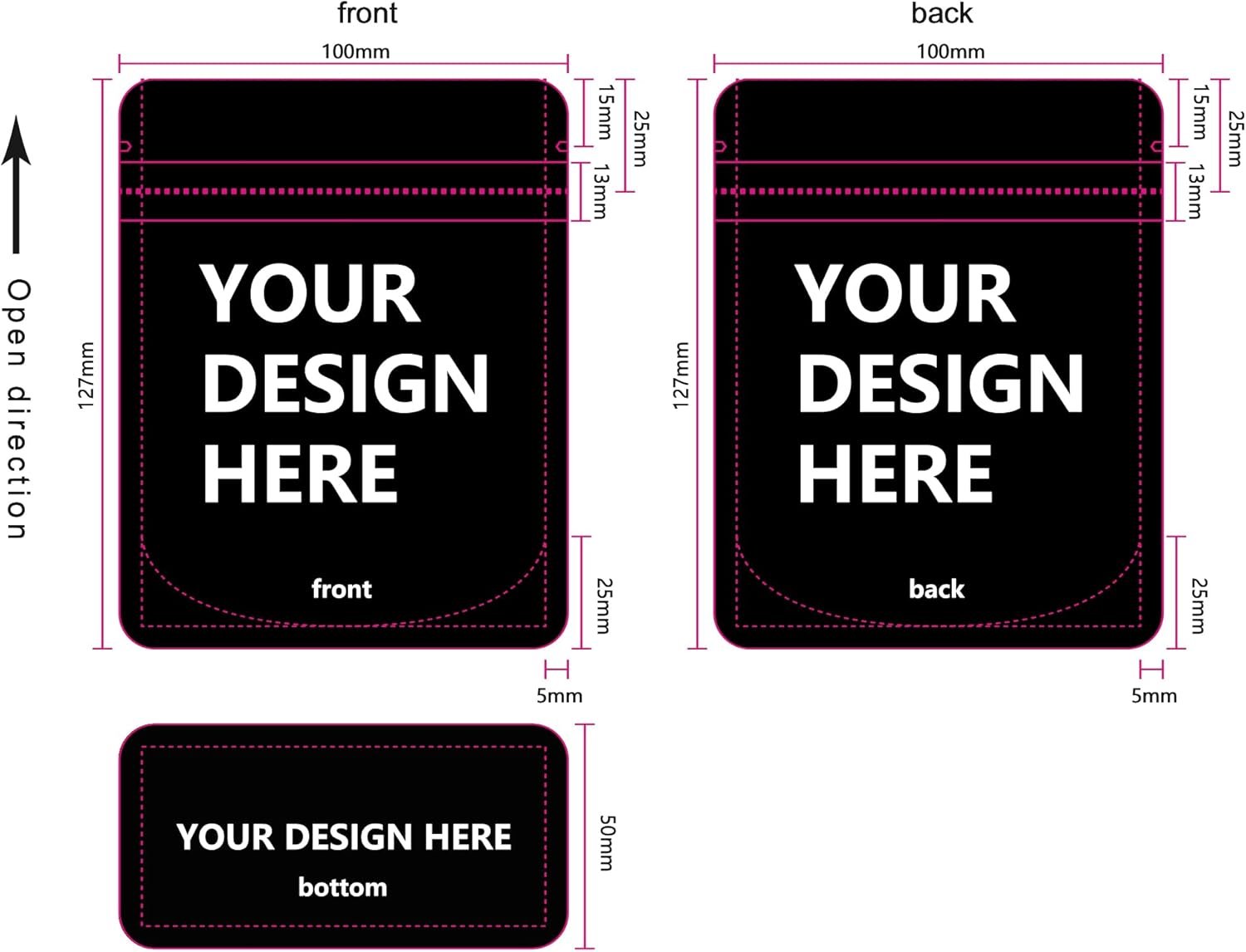 Grossiste en sacs personnalisés 3.5g, sacs en mylar imprimés avec logo, fabricant de pochettes refermables 4x5’’ en vente en gros.