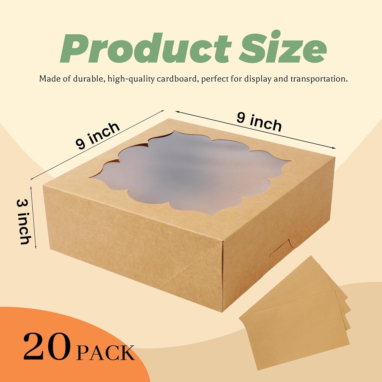 Vente en Gros de Boîtes à Gâteaux 20 Pack 9x9x3 Pouces avec Fenêtre pour Tarte, Cookies, Beignets, Fraises enrobées de Chocolat - Fabricant de Boîtes Personnalisées en Marron