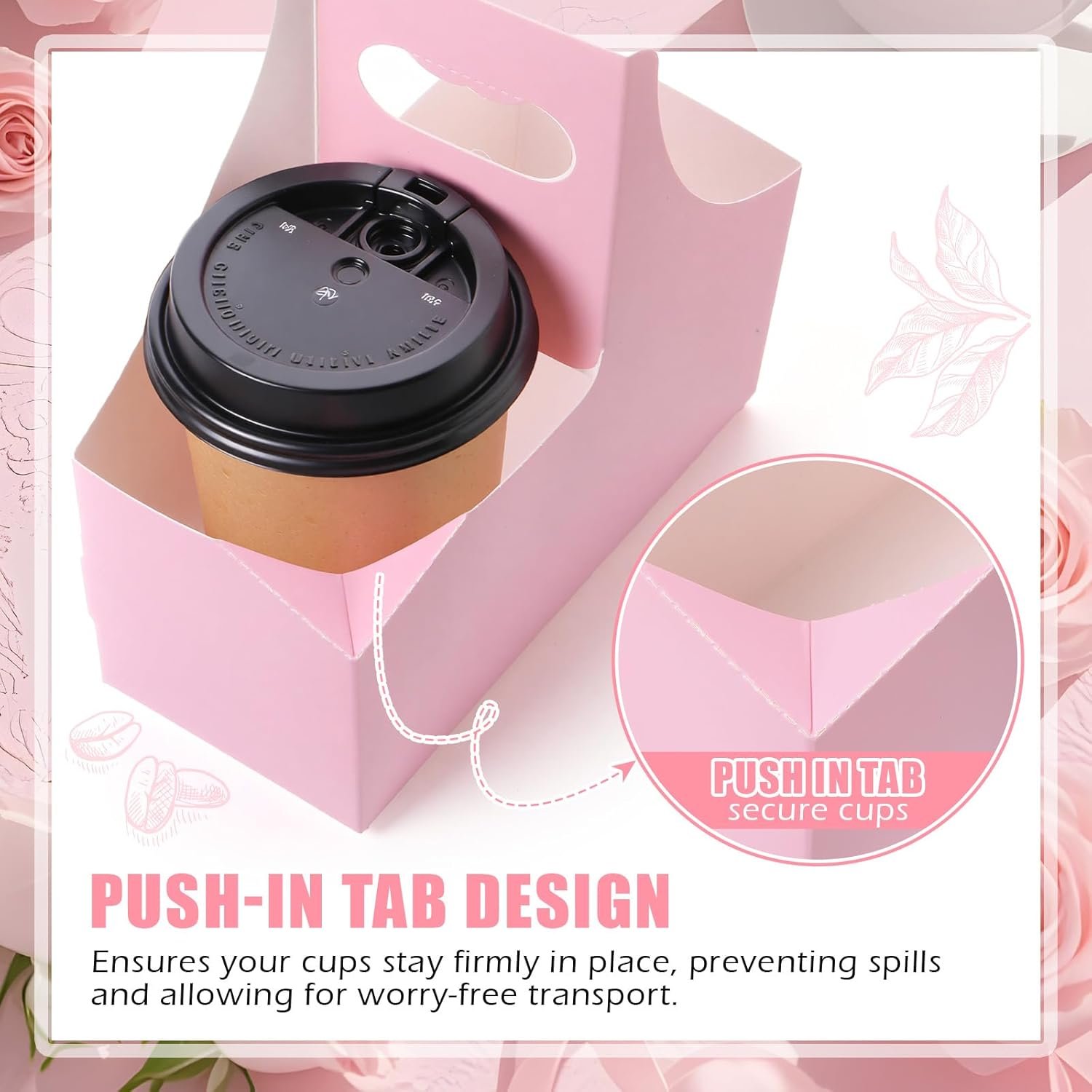 Grossiste porte-gobelets en papier rose 60 pièces 2 tasses avec poignées, 7.87 x 3.07 x 6.77 pouces, solution de livraison de café pour restaurant, OEM, fabricant de porte-boissons en vrac.