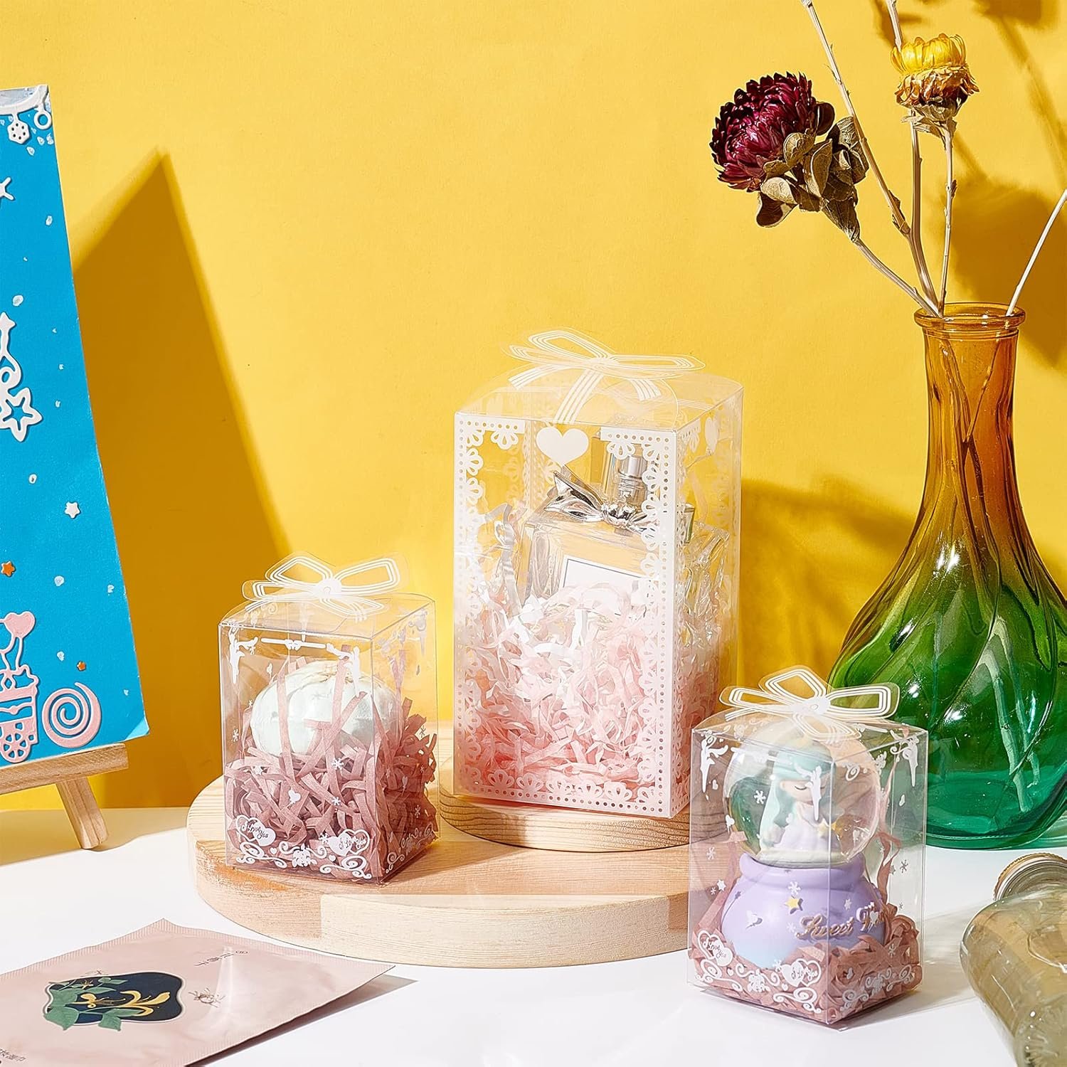 Grossiste Boîte Cadeau en Plastique Transparent 24PCS 4.5x2.5x2.5 avec Nœud pour Emballage de Faveurs de Fête, Fabricant de Boîtes en PVC pour Mariage, Fête des Mères, Vente en Gros de Cadeaux Festival