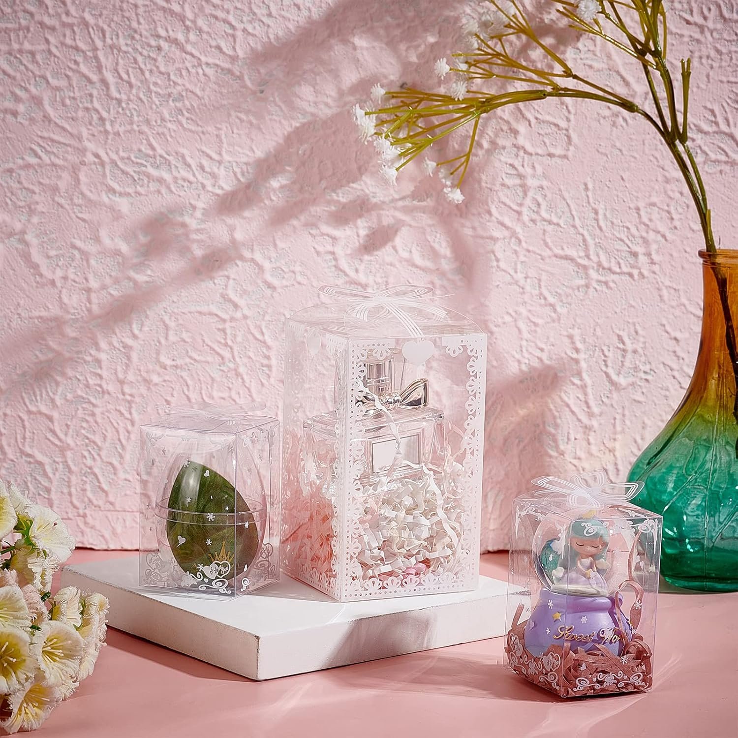 Grossiste Boîte Cadeau en Plastique Transparent 24PCS 4.5x2.5x2.5 avec Nœud pour Emballage de Faveurs de Fête, Fabricant de Boîtes en PVC pour Mariage, Fête des Mères, Vente en Gros de Cadeaux Festival