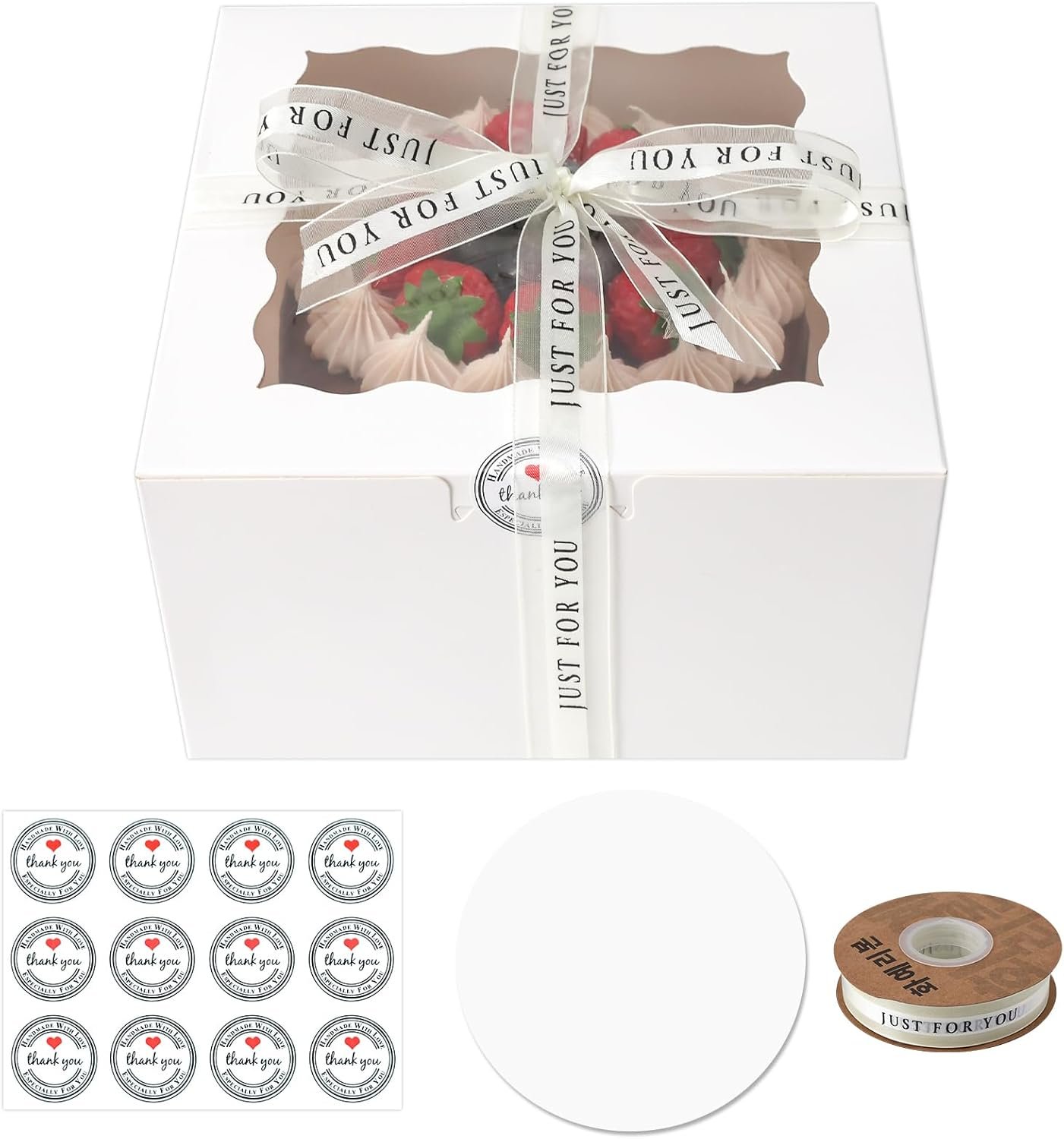 Grossiste en Vrac, Boîtes à Gâteau Petit Format 28 Packs 9x9x5 Pouces, Blanches avec Fenêtre, Contenants à Gâteau de 9 Pouces avec Couvercles pour Pâques et Fête des Mères, Logo Personnalisé.