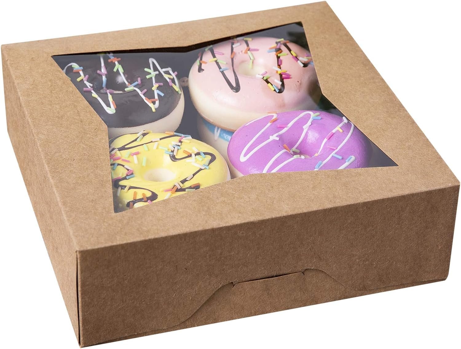 Boîte à tarte 8" en kraft brun, 15 pcs, fournie par un grossiste, boîte à biscuits avec fenêtre auto-popup, emballage naturel pour pâtisseries 8x8x2,5 pouces, marque blanche, fabricant de boîtes jetables.