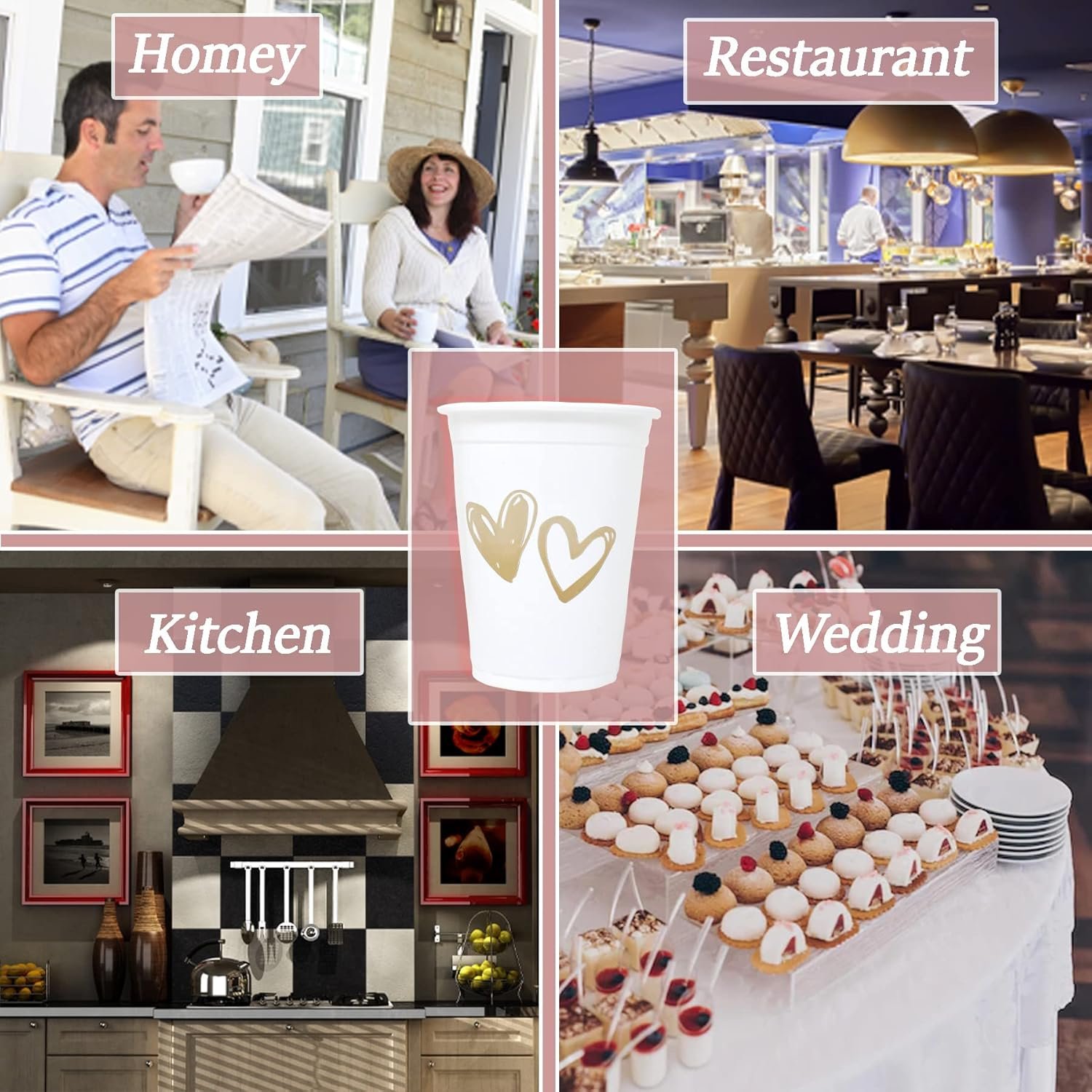 Grossiste en Vrac, 50 gobelets jetables pour mariage de 16 oz, Fabricant de gobelets en plastique élégants pour réception de mariage, fête de fiançailles, et enterrement de vie de jeune fille, Logo Personnalisé pour célébrations romantiques.