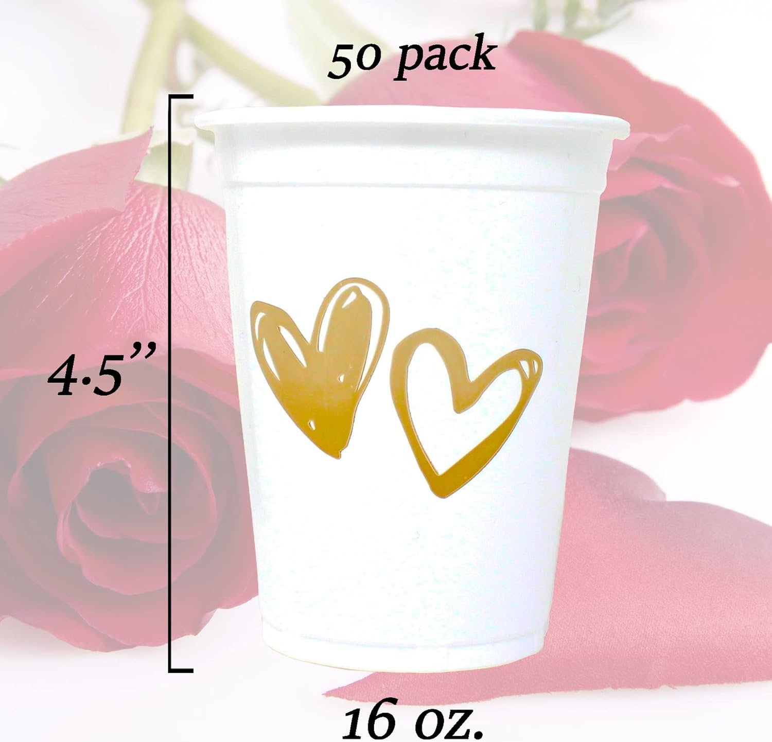 Grossiste en Vrac, 50 gobelets jetables pour mariage de 16 oz, Fabricant de gobelets en plastique élégants pour réception de mariage, fête de fiançailles, et enterrement de vie de jeune fille, Logo Personnalisé pour célébrations romantiques.