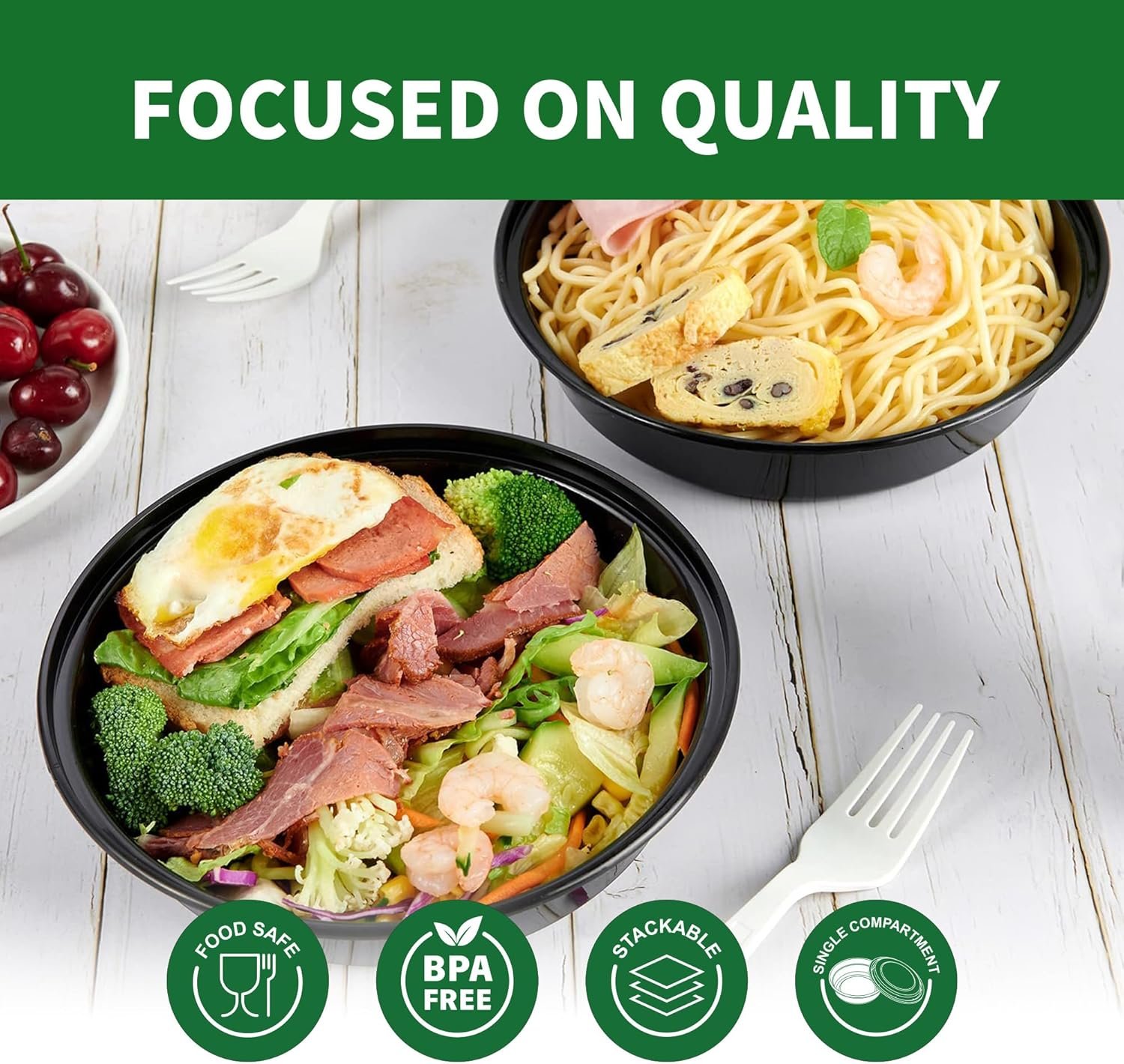 Grossiste Contenants rond pour repas avec couvercles, 50 pièces 48 oz, conteneurs de stockage alimentaires jetables et hermétiques, Fabricant de boîtes à lunch en plastique, sans BPA, compatibles avec le micro-ondes, le lave-vaisselle et le congélateur, OEM.